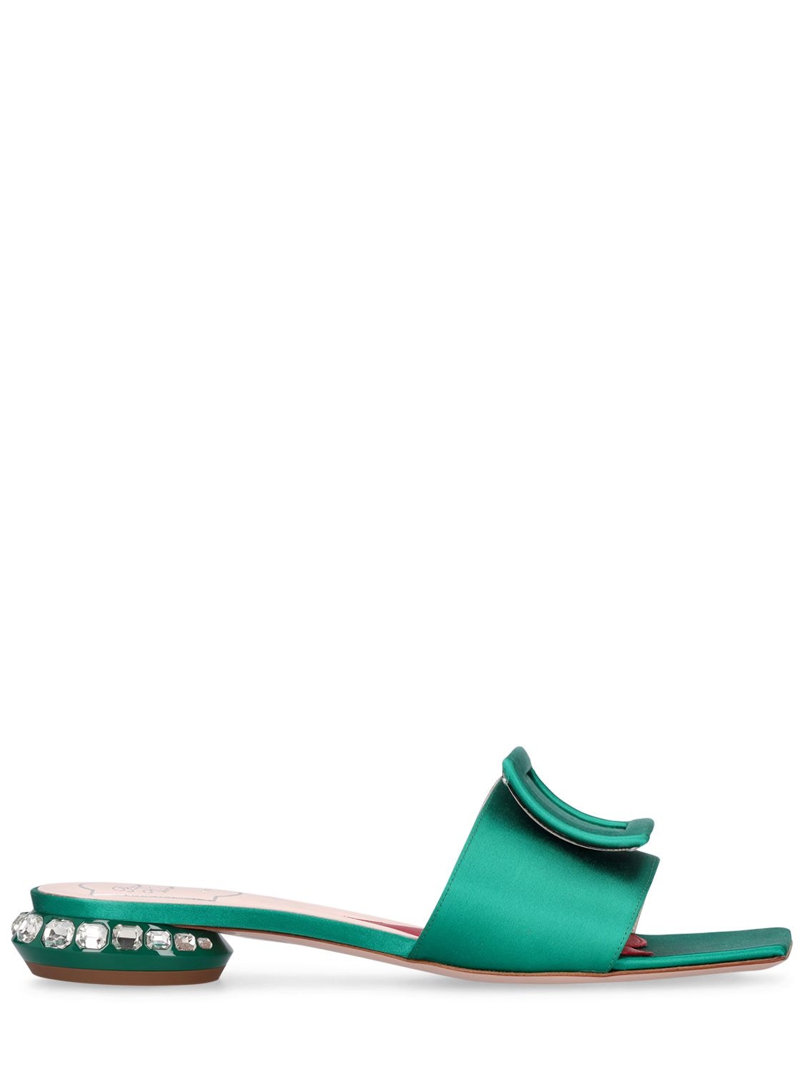 Roger Vivier 25mm Satin Flat Sandals In Emerald