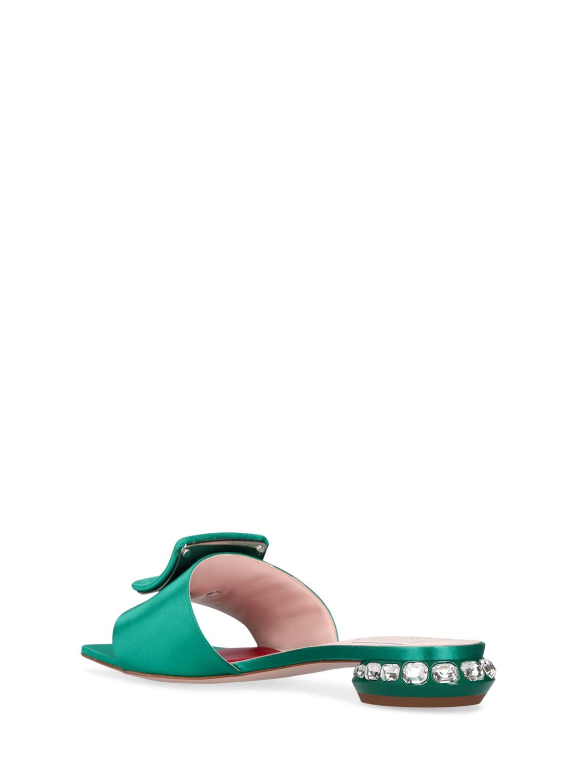 Shop Roger Vivier 25mm Satin Flat Sandals In Emerald