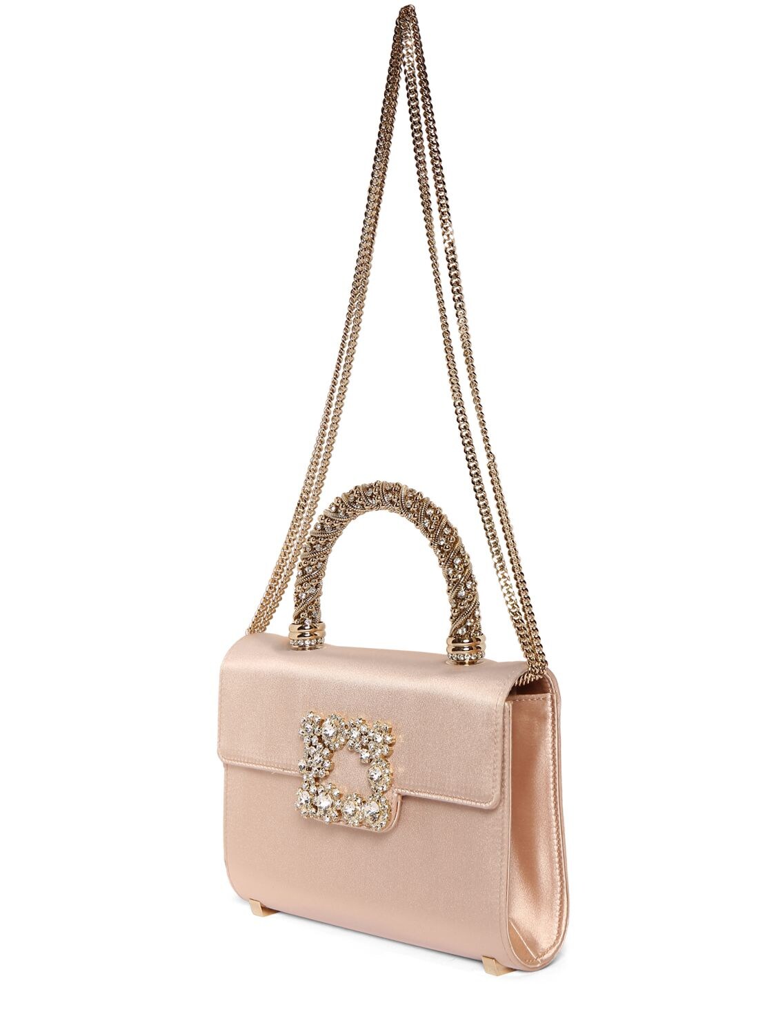 Shop Roger Vivier Mini Flower Buckle Envelope Satin Bag In Danza