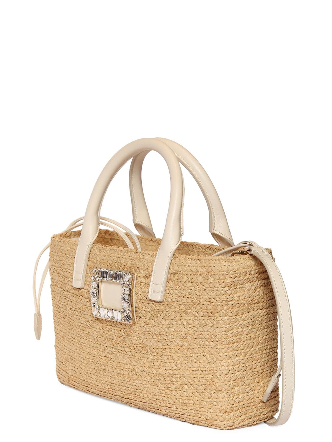 Shop Roger Vivier Small Rv Skate Raffia Bag In Cire