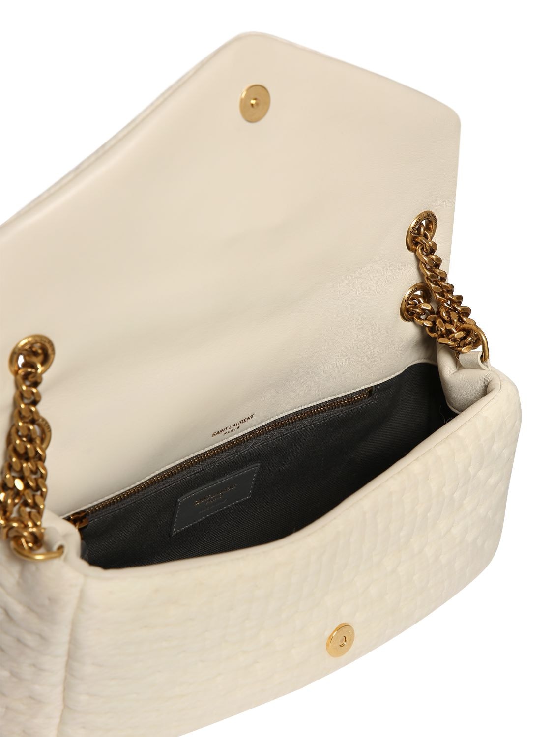 Shop Saint Laurent Calypso Leather Blend Shoulder Bag In White