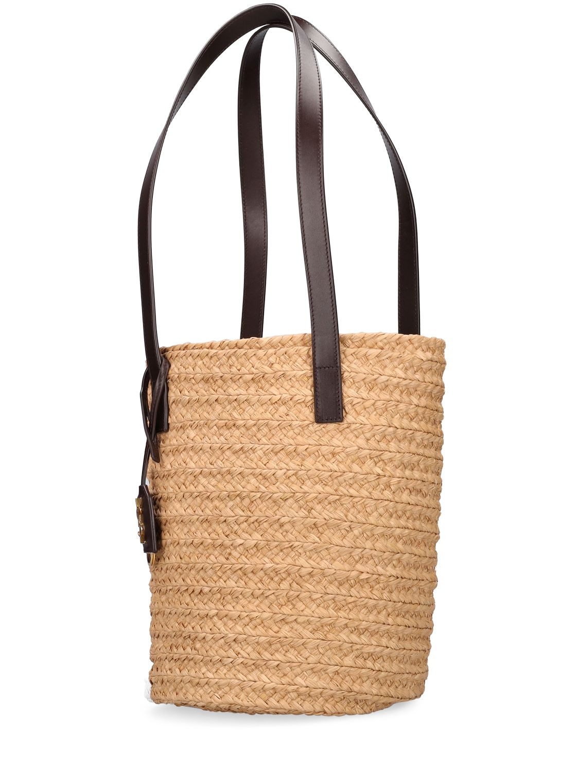 Shop Saint Laurent Small Panier Raffia Shoulder Bag In Natural