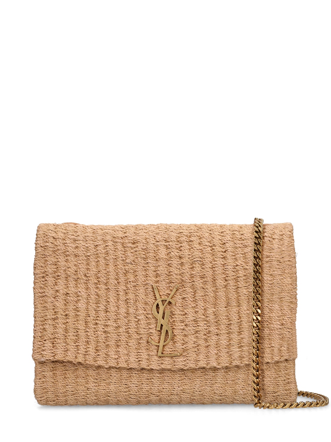 Shop Saint Laurent Medium Kate Raffia Shoulder Bag In Natural