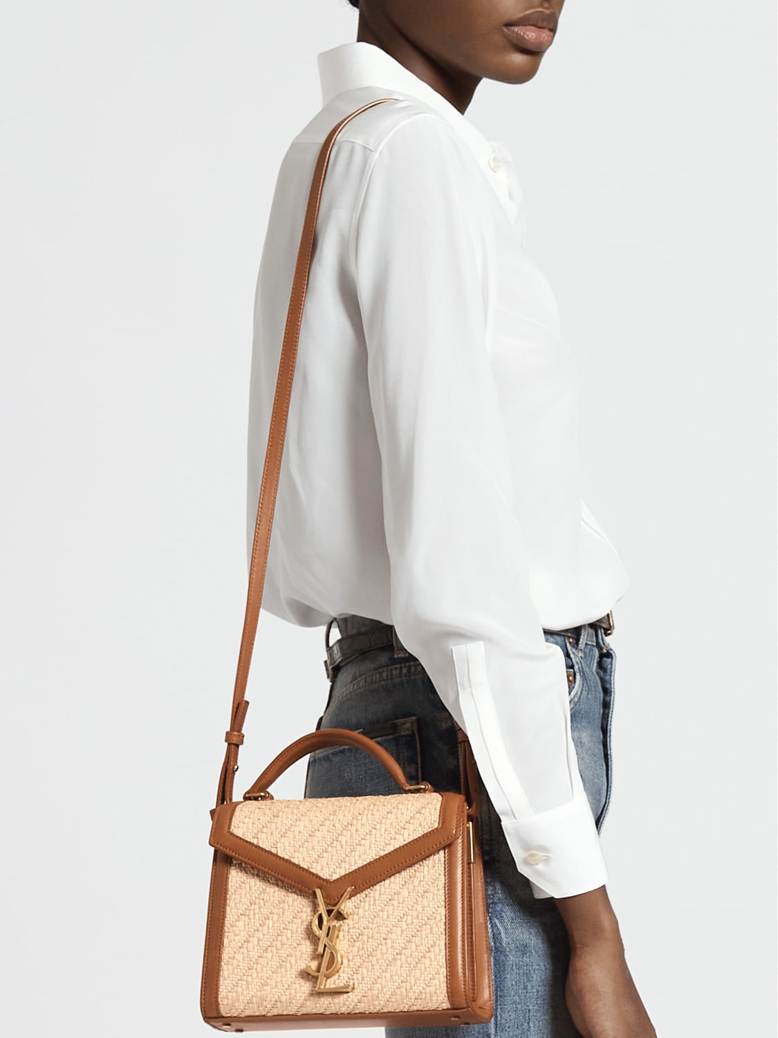 Saint Laurent Mini Cassandra Raffia Top Handle Bag