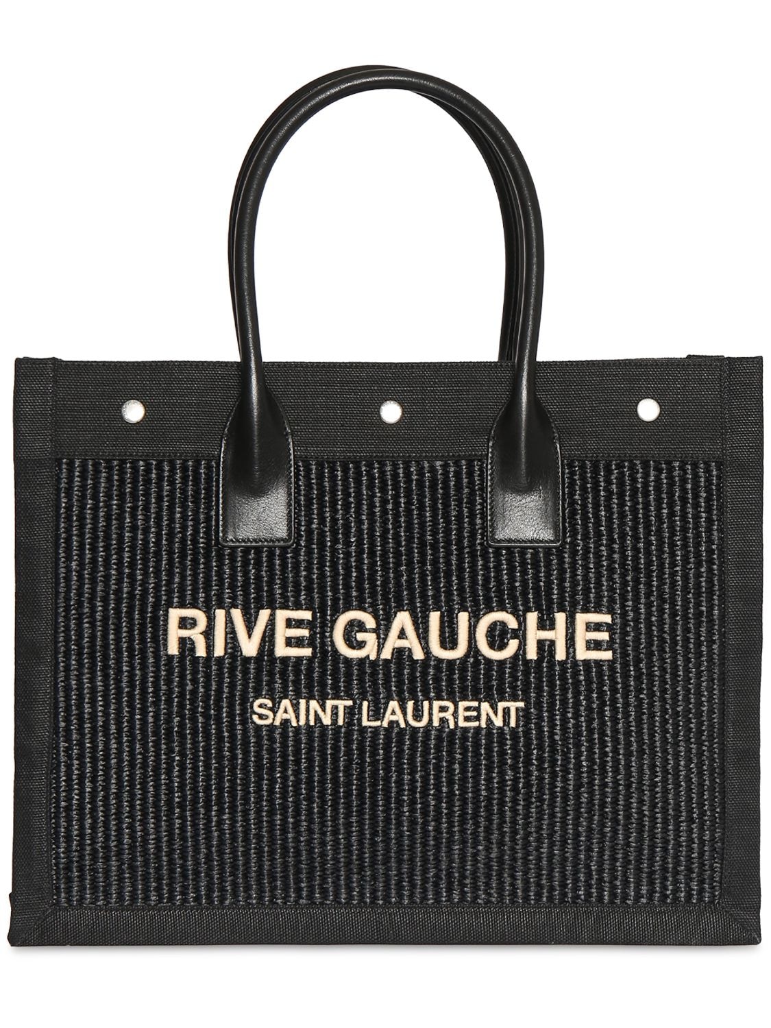 Shop Saint Laurent Small Rive Gauche Canvas Tote Bag In Black