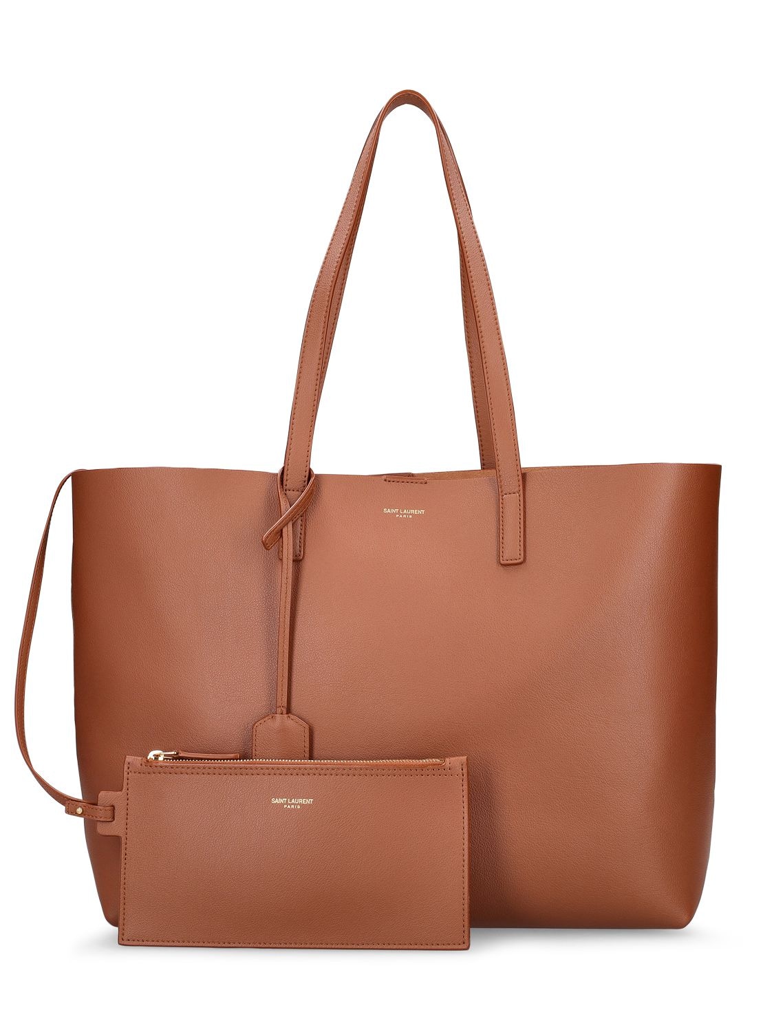Shop Saint Laurent Smooth Leather Tote Bag In Brick
