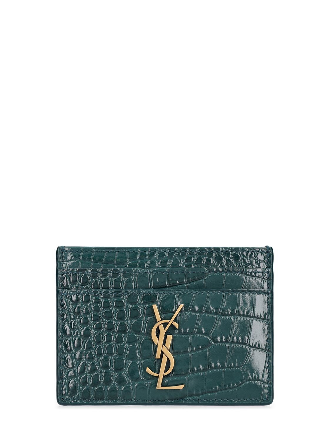 Cassandre Croc Effect Leather Card Holder in Green - Saint Laurent