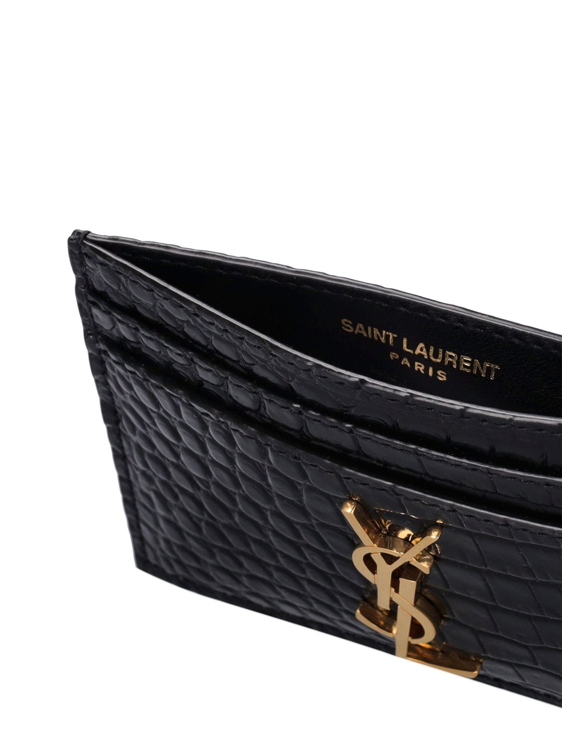 Shop Saint Laurent Monogram Leather Card Holder In Black