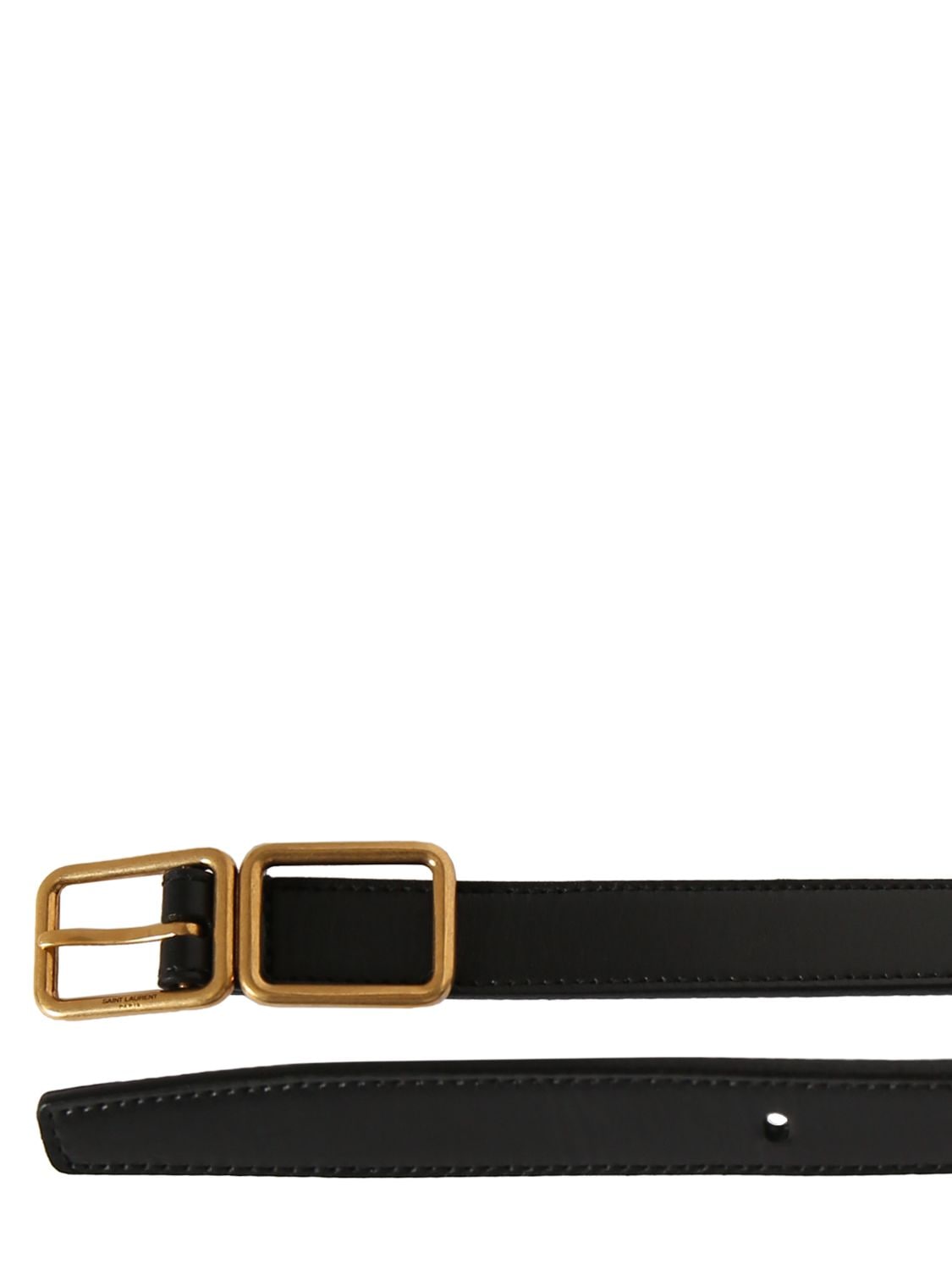 Shop Saint Laurent Boucle Double Cadre Leather Belt In Black