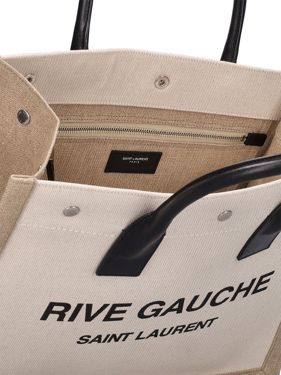 Shop Saint Laurent Rive Gauche Tote Bag In Greige,black
