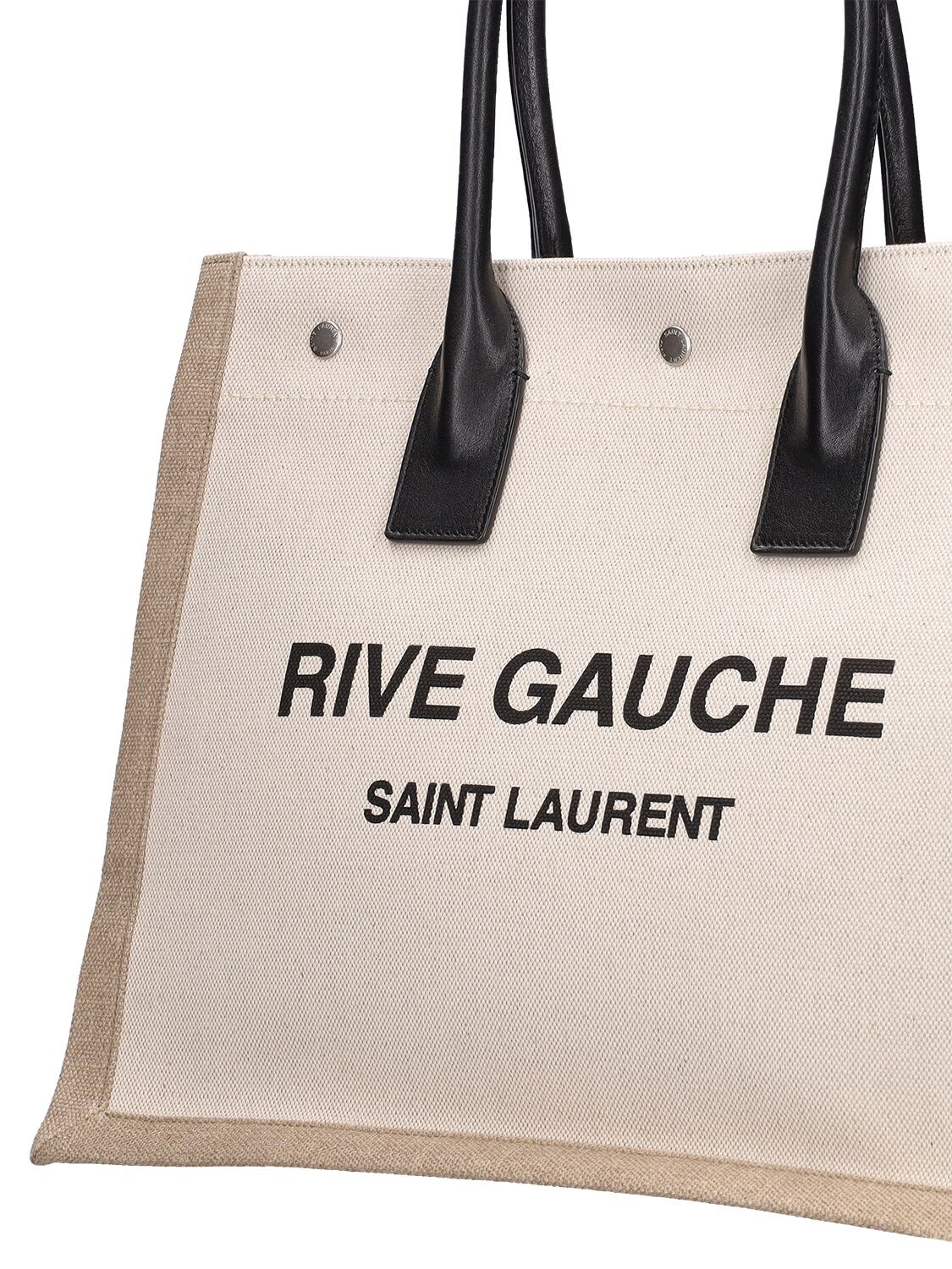 Shop Saint Laurent Rive Gauche Tote Bag In Greige,black