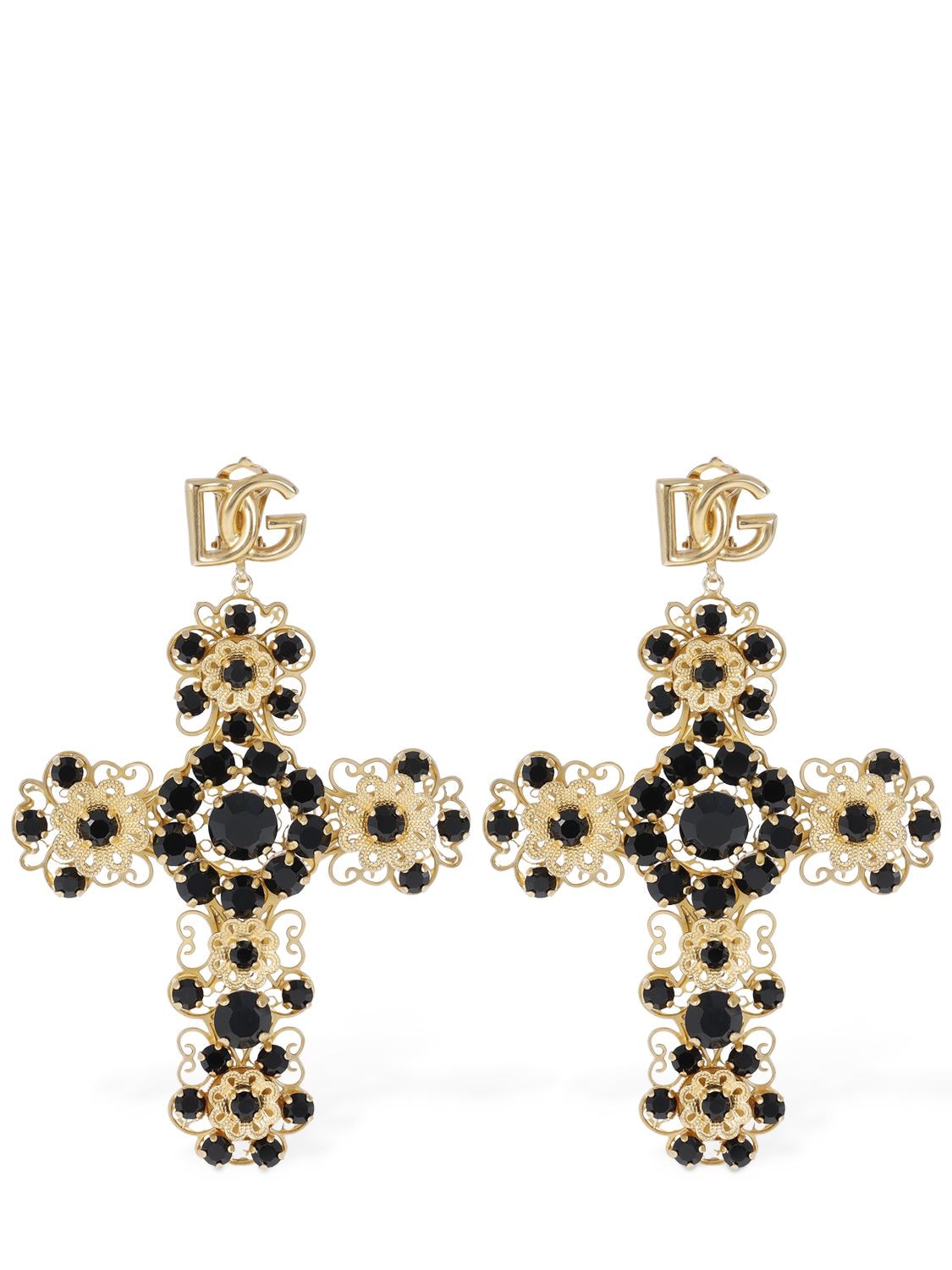 Dolce & Gabbana Dg Filigree Rhinestones Cross Earrings In Multicolor