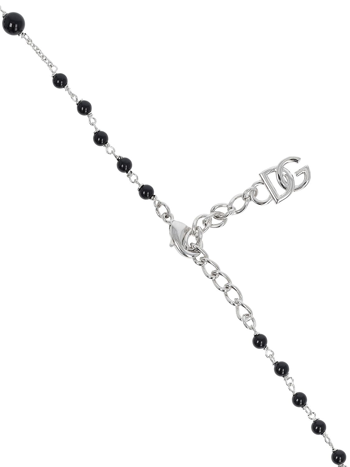 Shop Dolce & Gabbana Rosary Stone Chain Necklace In Black,silver