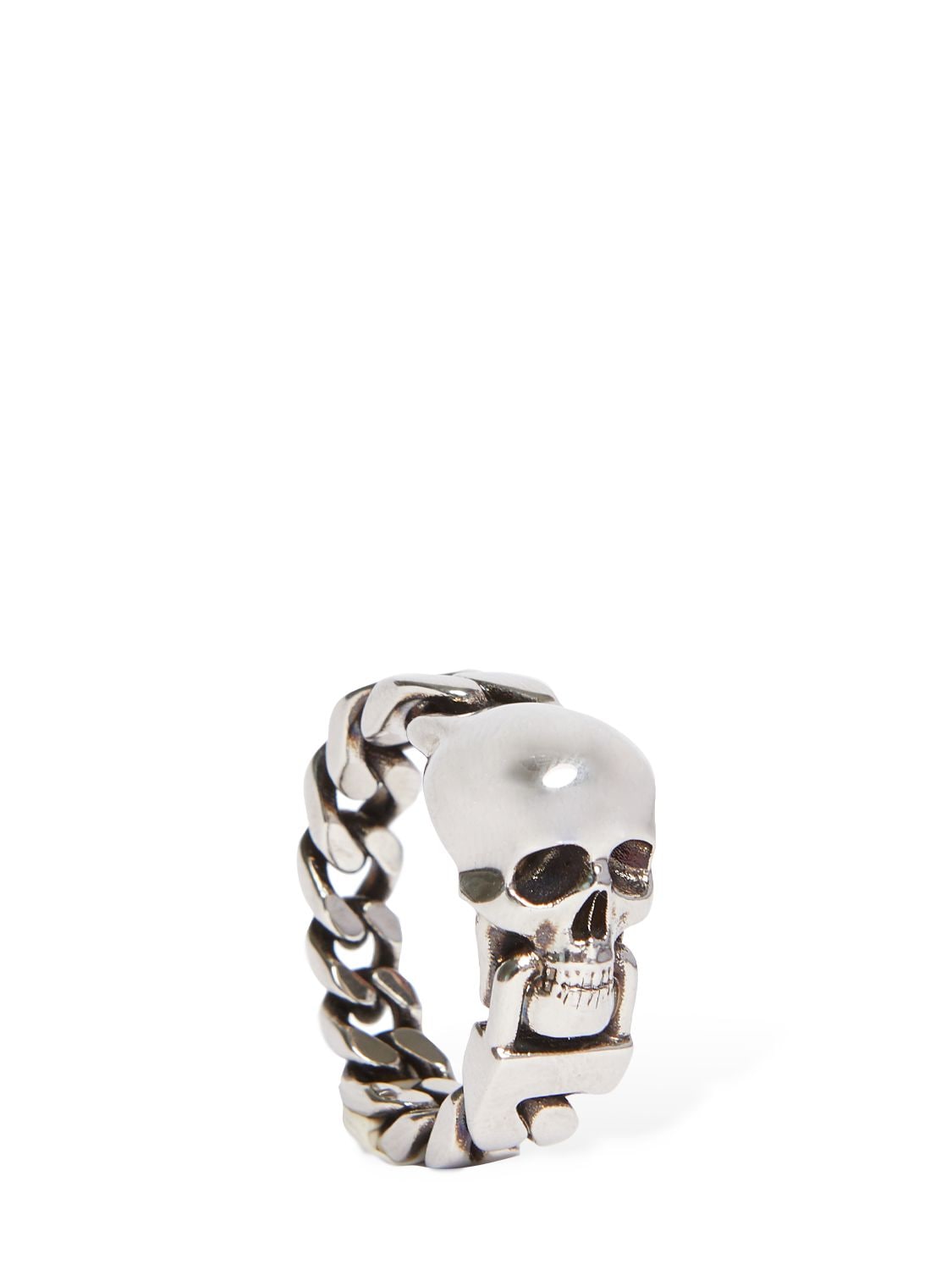 Alexander Mcqueen Skull Chain Ring In Silver
