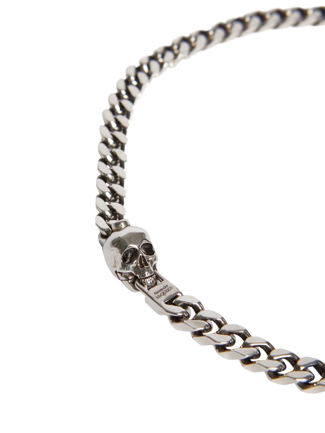 Shop Alexander Mcqueen Skull & Chain Necklace In Silver