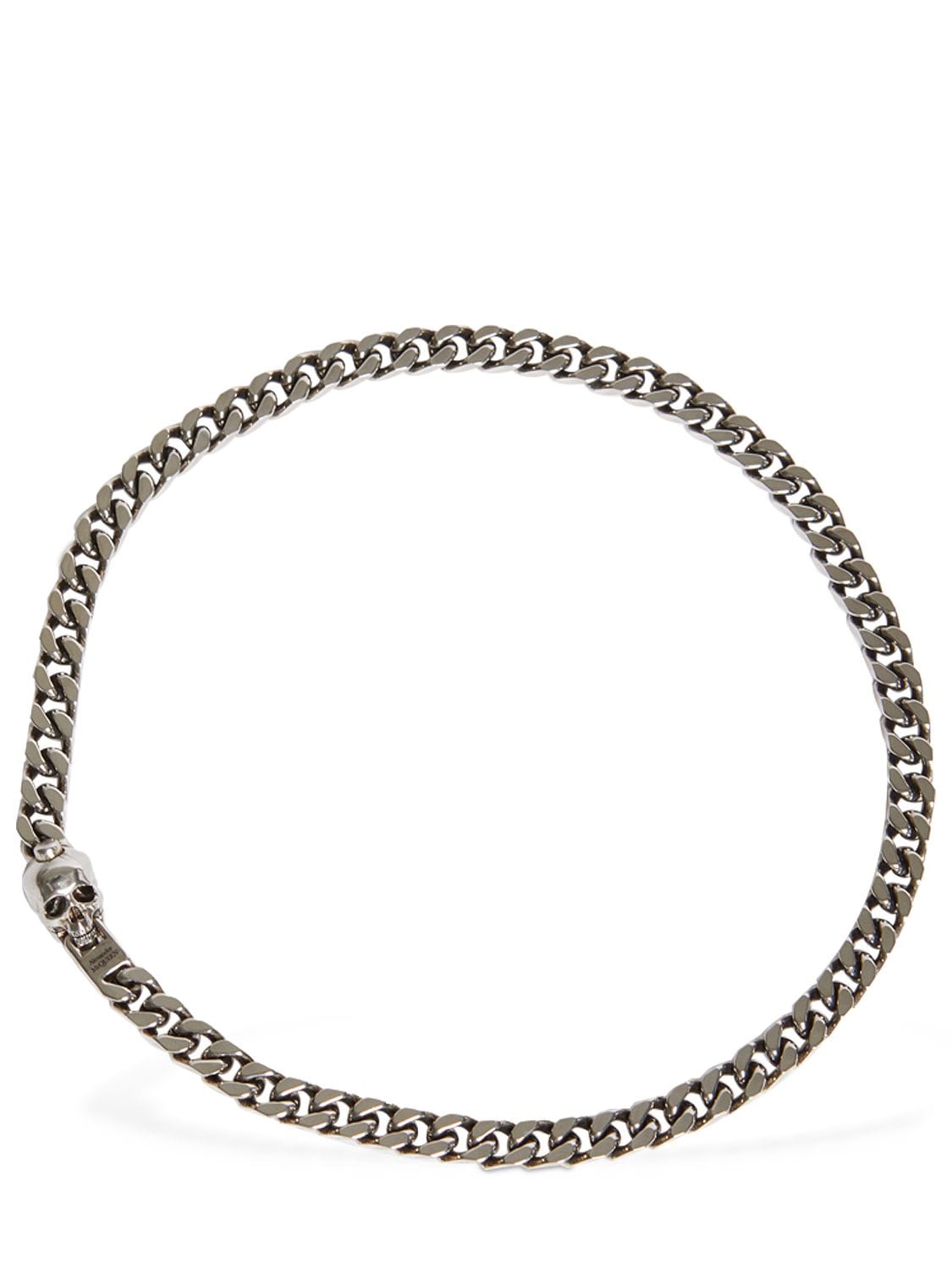 Alexander Mcqueen Skull & Chain Necklace In Silver