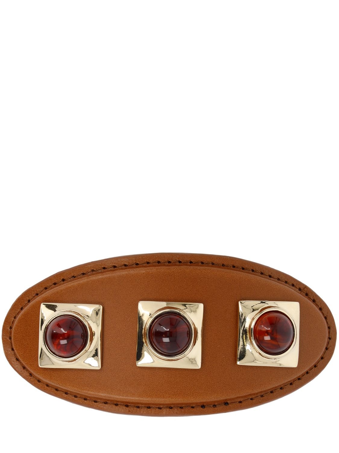 Etro Crown Me Amber & Leather Oval Hair Clip In Amber,brown