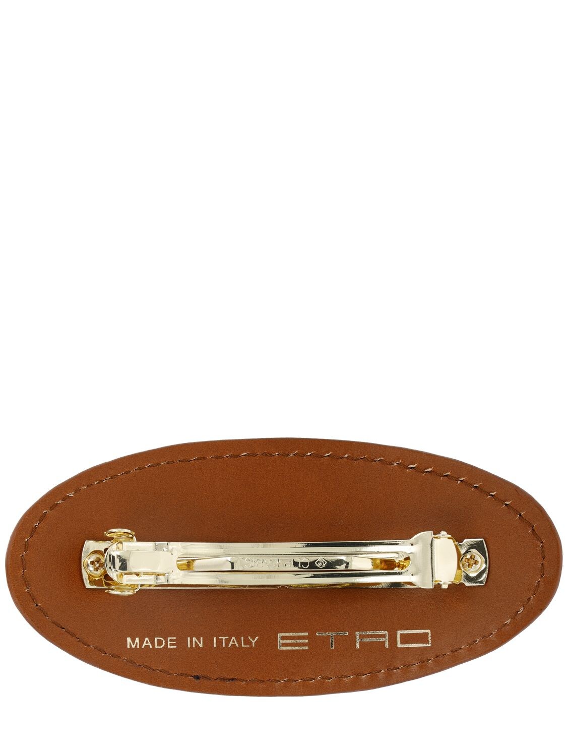 Shop Etro Crown Me Amber & Leather Oval Hair Clip In Amber,brown