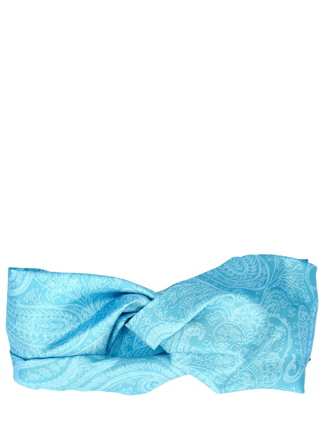 Etro Silk Headband W/ Knot In Light Blue