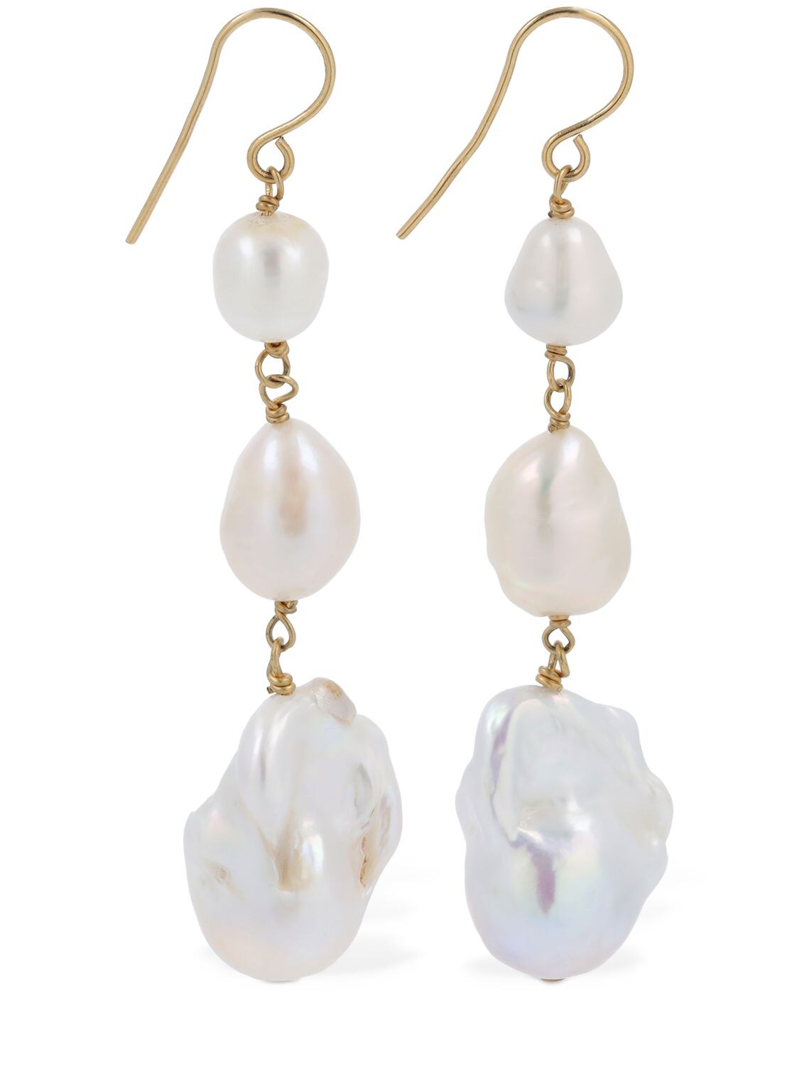 Shop Jil Sander Grainy 2 Drop Earrings In Gold,pearl