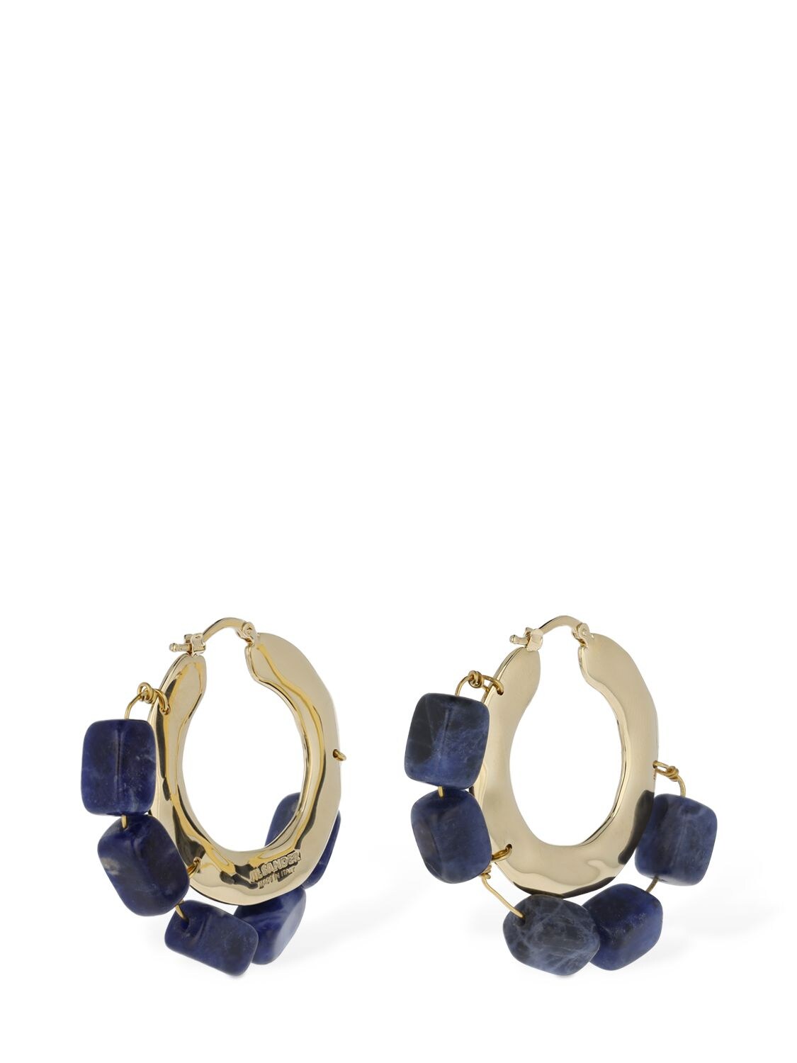 Shop Jil Sander Rough Nature 3 Hoop Earrings In Gold,blue