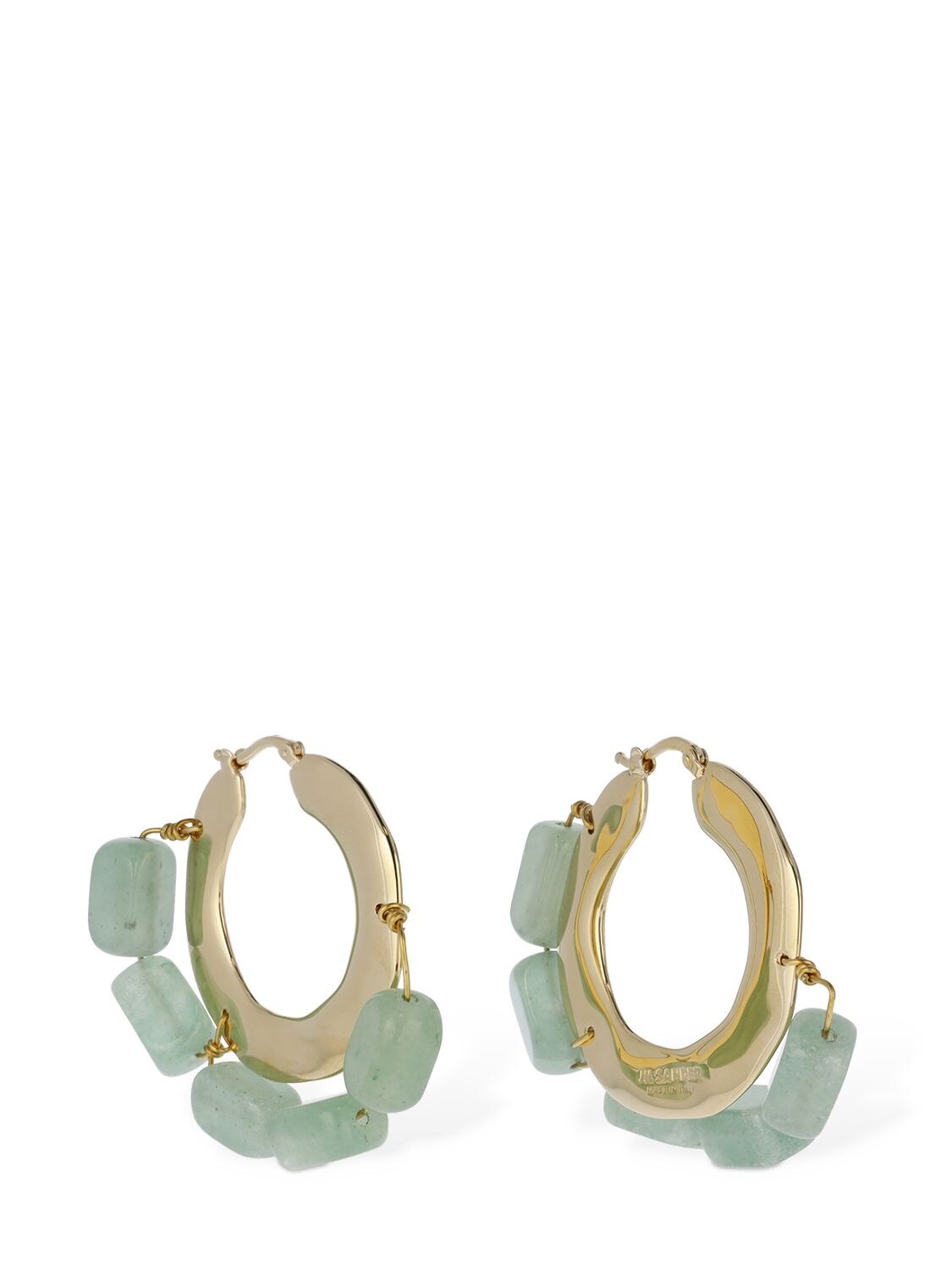 Shop Jil Sander Rough Nature 3 Hoop Earrings In Gold,green