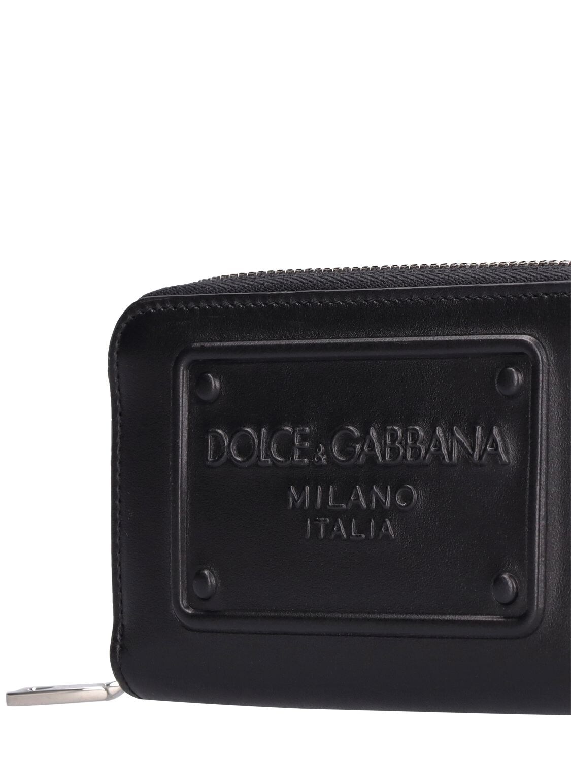 Shop Dolce & Gabbana Logo Embossed Leather Zip Wallet In Black