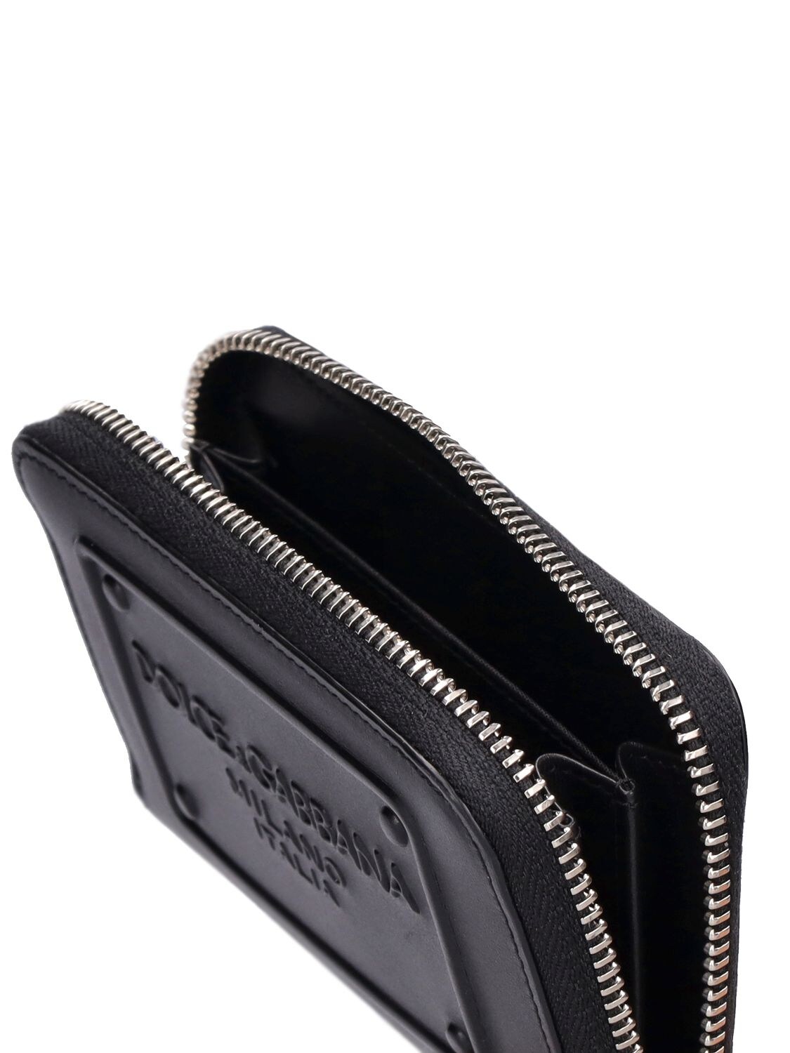 Shop Dolce & Gabbana Logo Embossed Leather Zip Wallet In Black