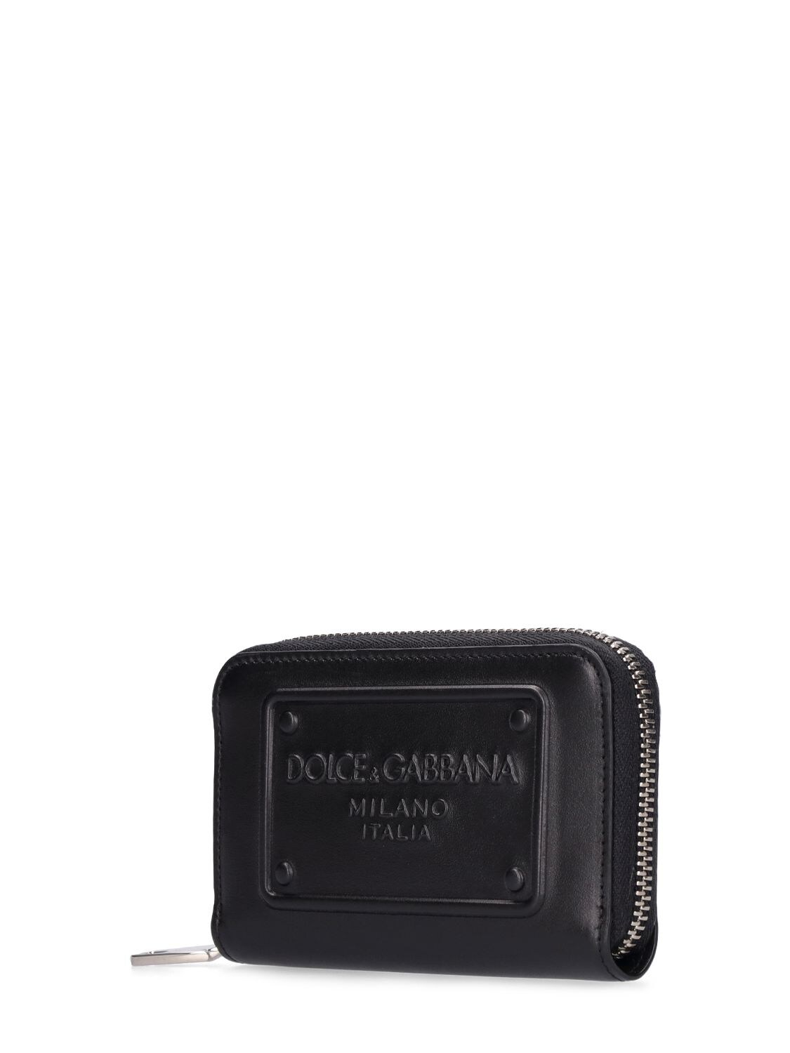 Shop Dolce & Gabbana Logo Embossed Leather Zip Wallet In Black