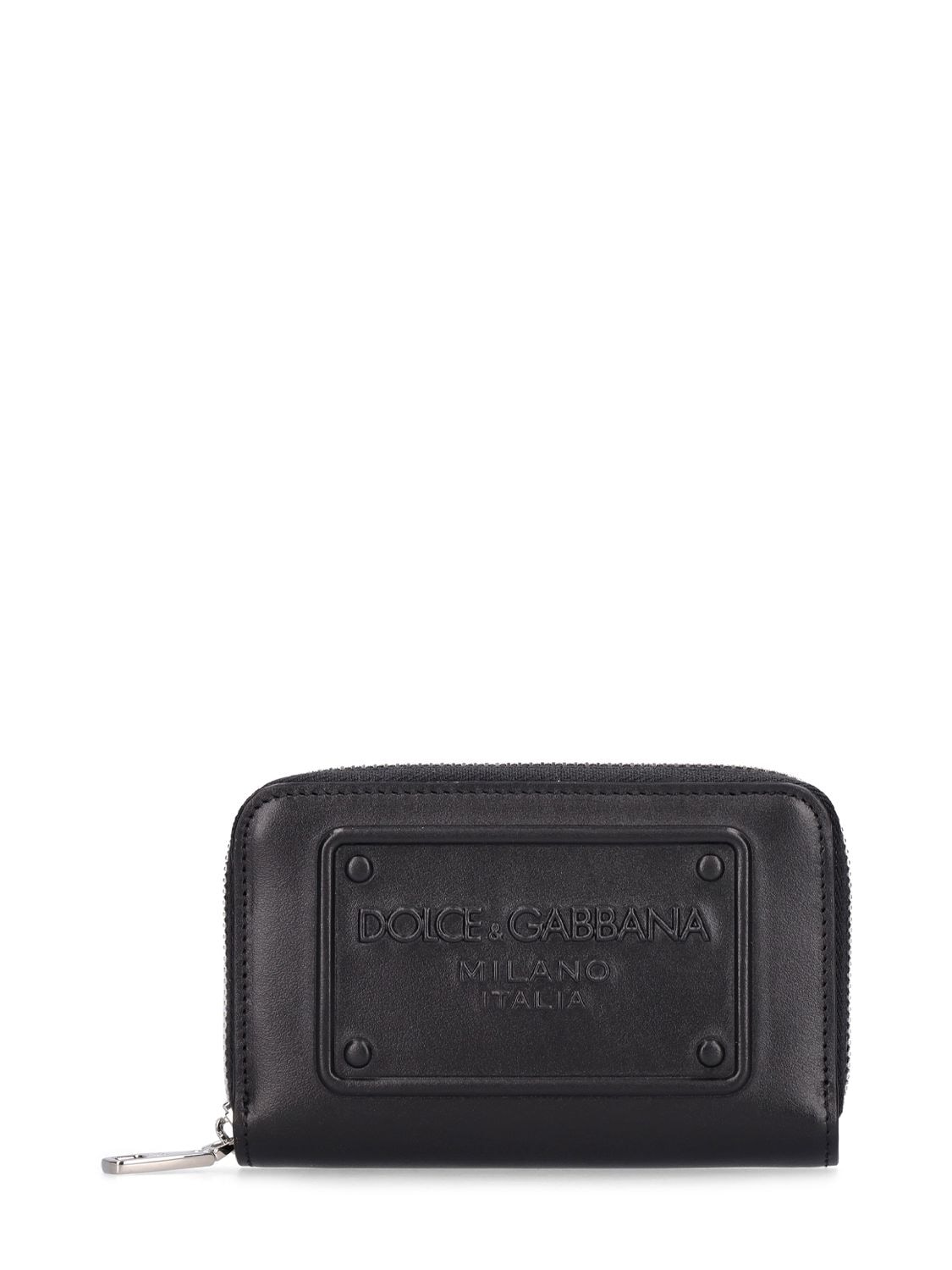 Dolce & Gabbana Logo Embossed Leather Zip Wallet In Black
