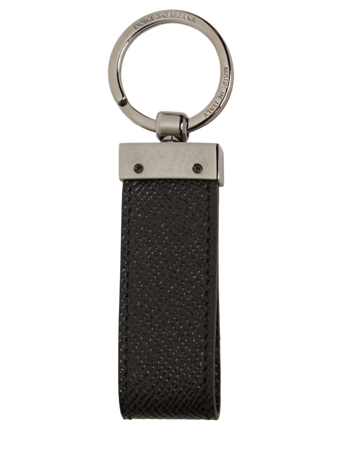 Shop Dolce & Gabbana Logo Plaque Leather Key Ring In Black