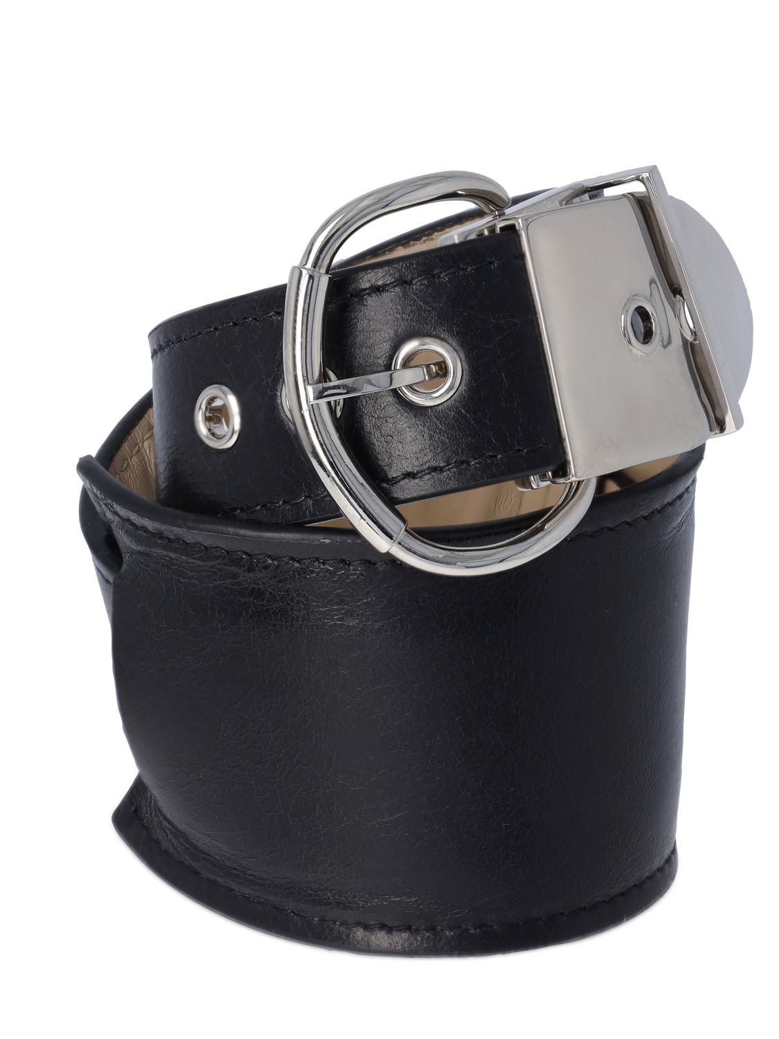 Paco Rabanne Punk Leather Bracelet In Black,silver