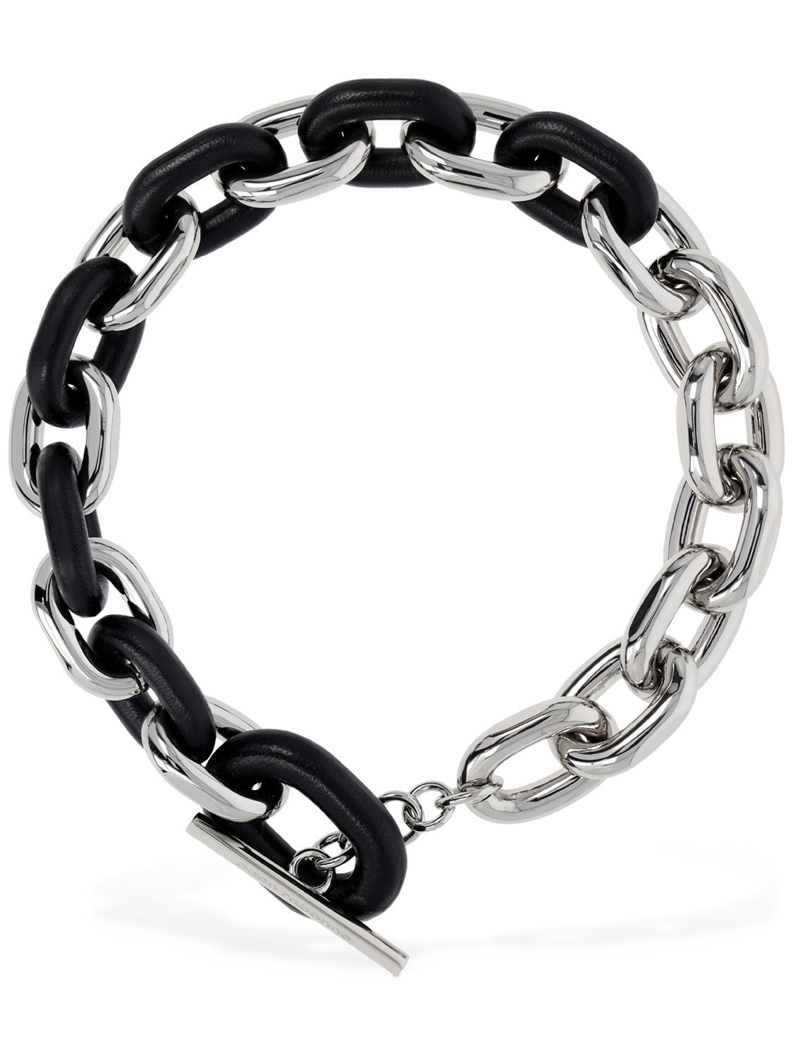 Shop Rabanne Xl Link Leather Collar Necklace In Silver,black