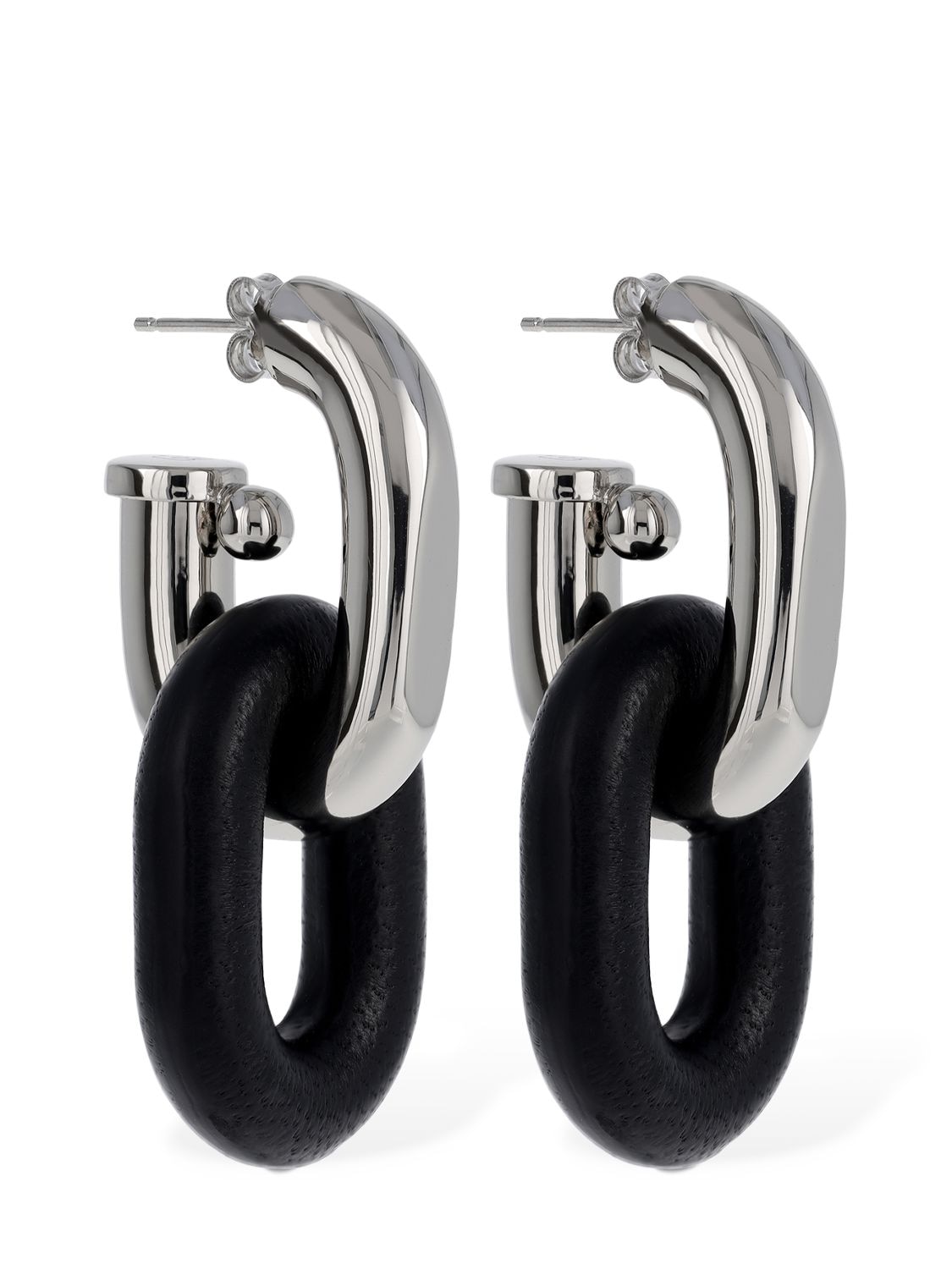 Shop Rabanne Xl Link Leather Hoop Earrings In Silver,black