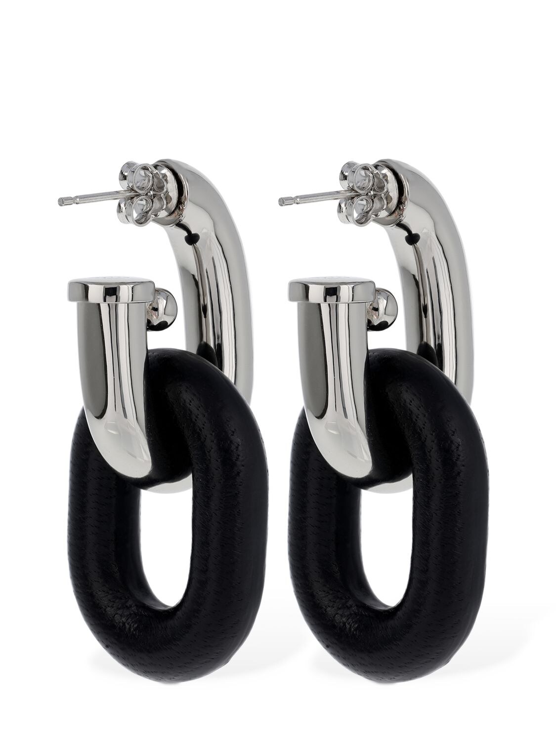 Shop Rabanne Xl Link Leather Hoop Earrings In Silver,black