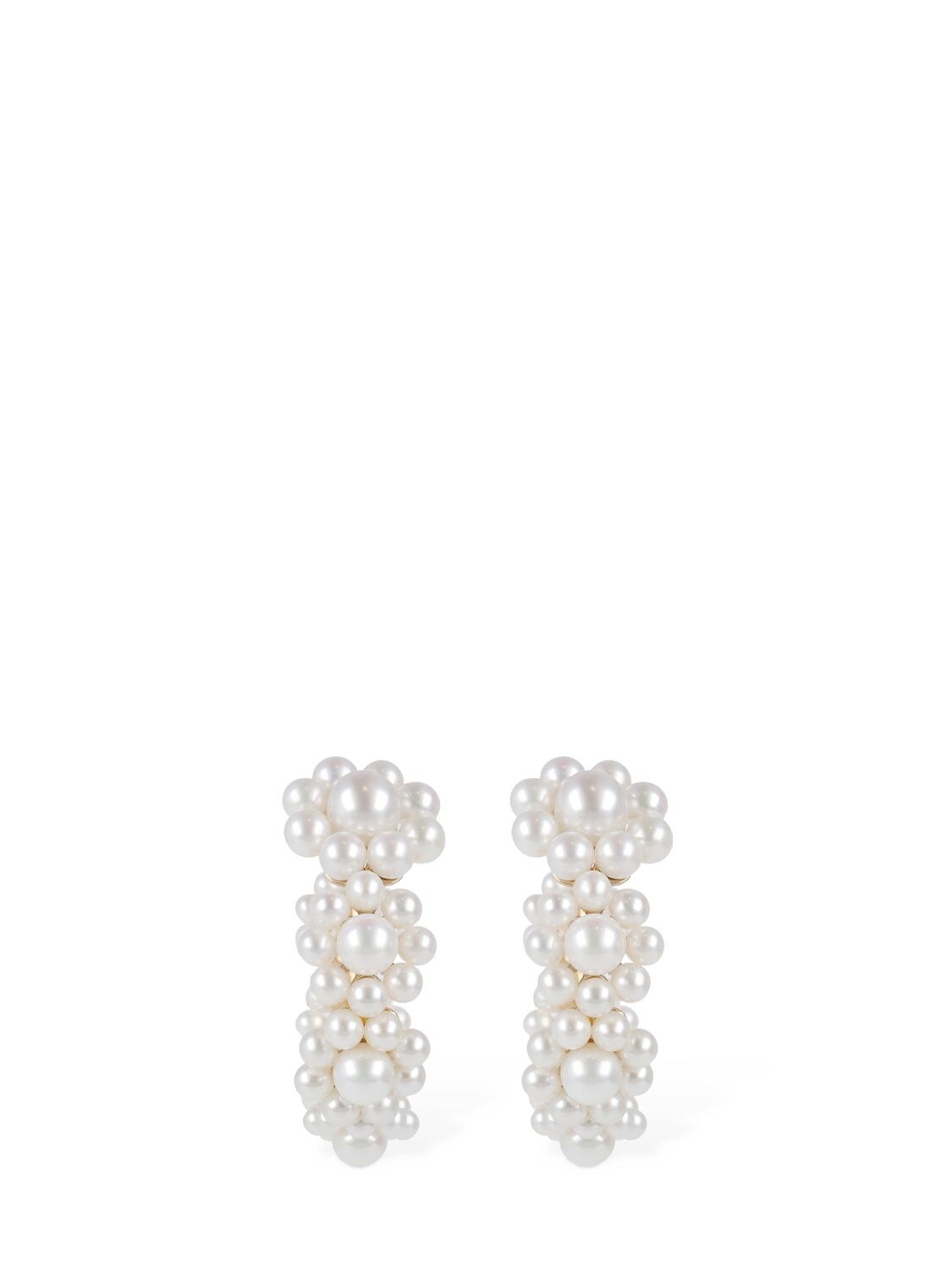 Shop Sophie Bille Brahe 14kt Jardin Boucle Pearl Hoop Earrings