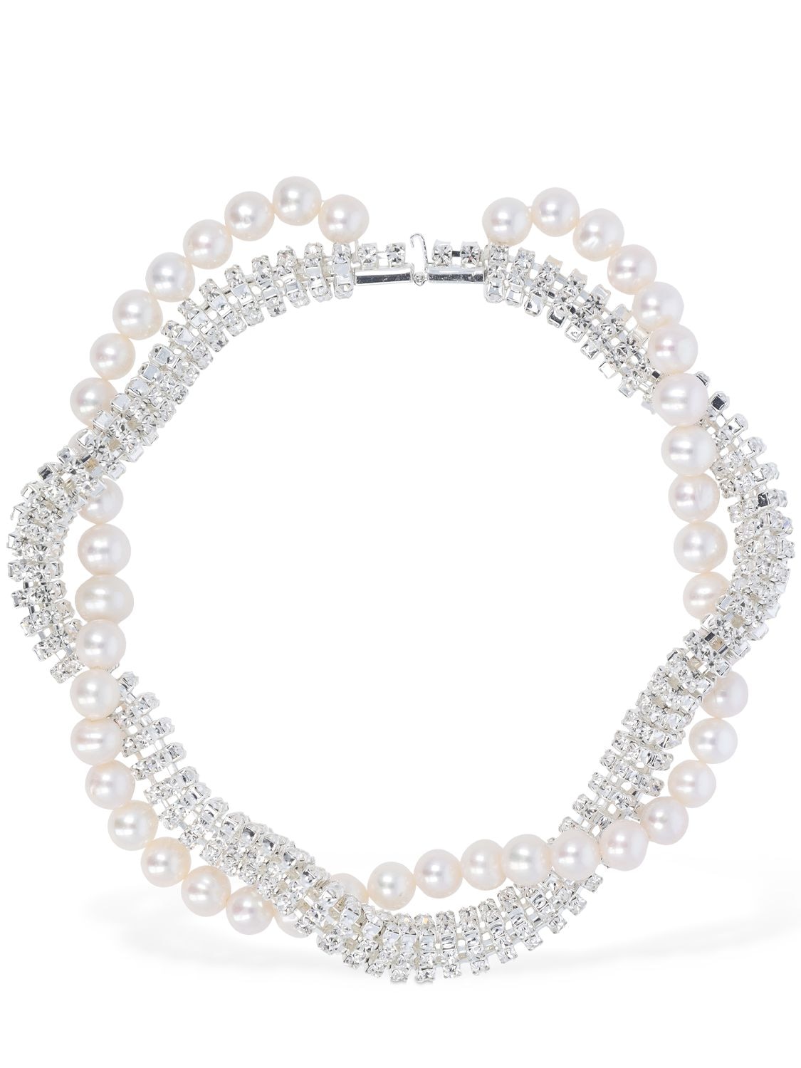 Magda Butrym Crystal & Pearl Collar Necklace In Silver,white