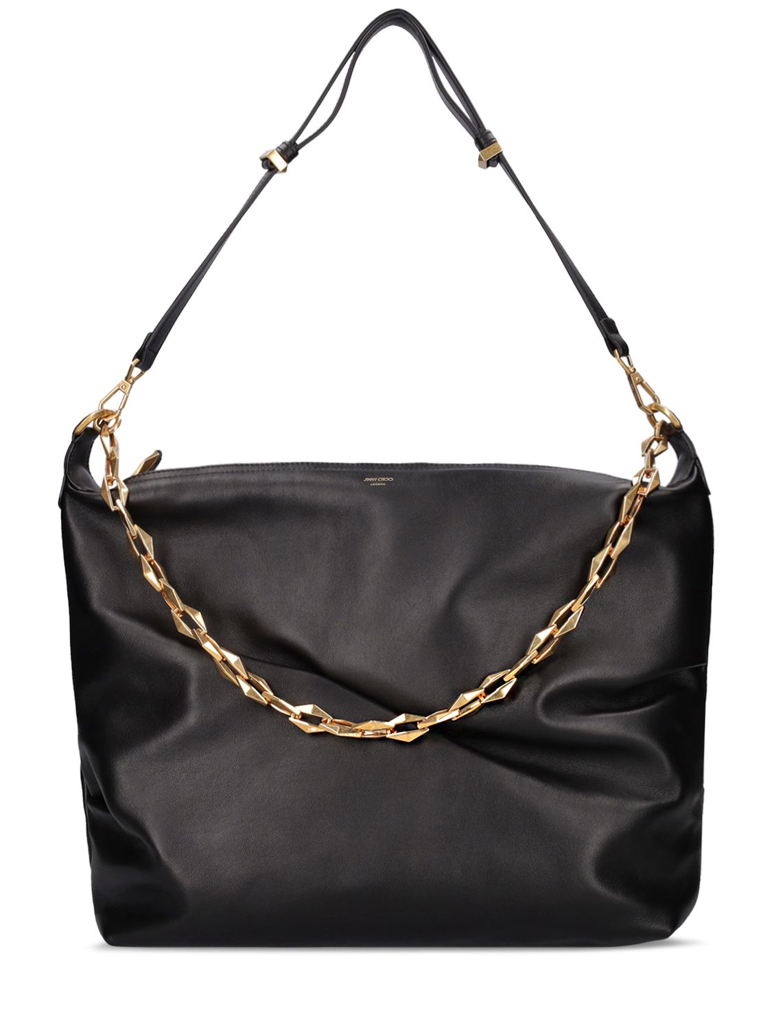 Jimmy Choo Medium Soft Leather Hobo Bag W/ Chain In Black
