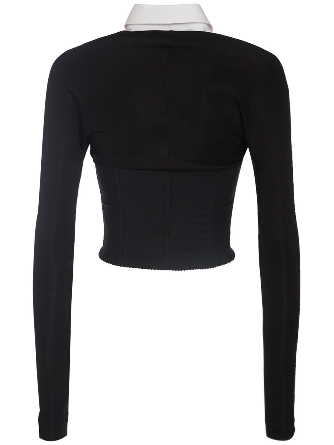 Shop Dolce & Gabbana Long Sleeve Cropped Satin Bustier Top In Black
