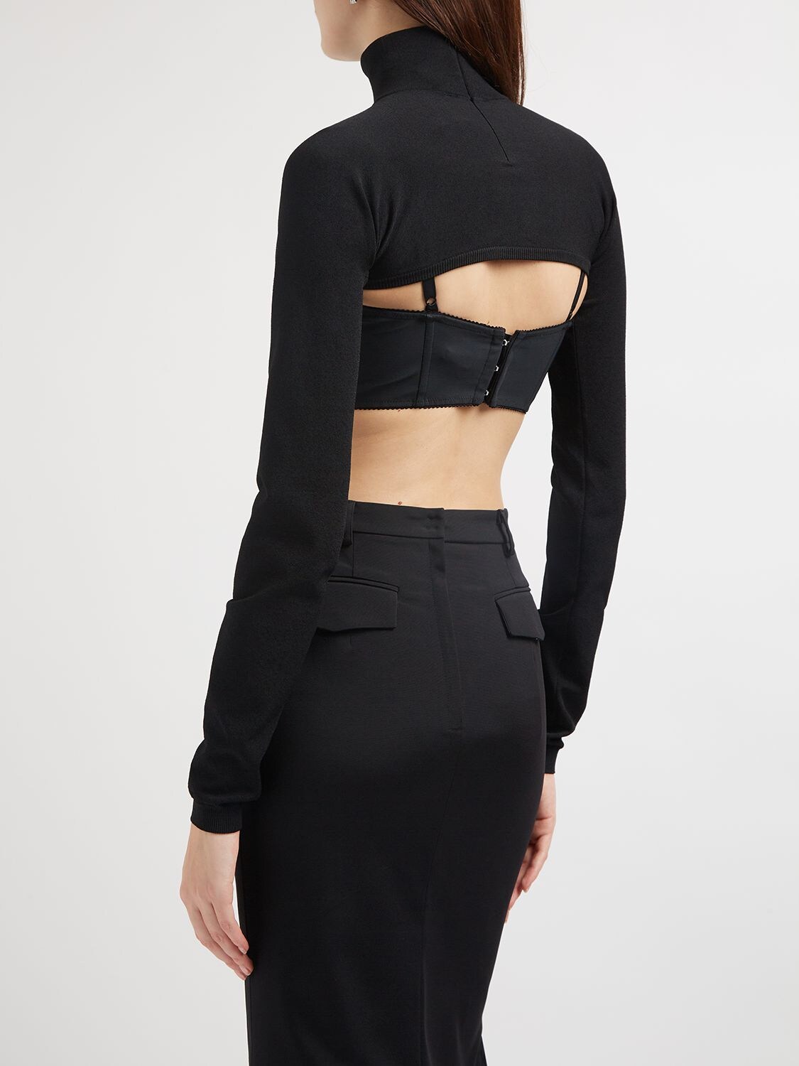 Shop Dolce & Gabbana Tech Knit Cropped Turtleneck Bolero In Black