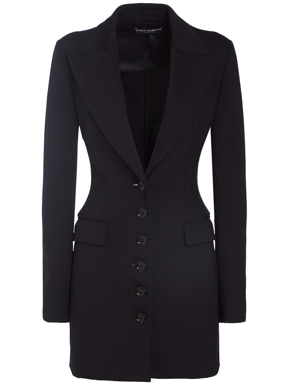 Dolce & Gabbana Tech Jersey Single Breasted Long Jacket In Black