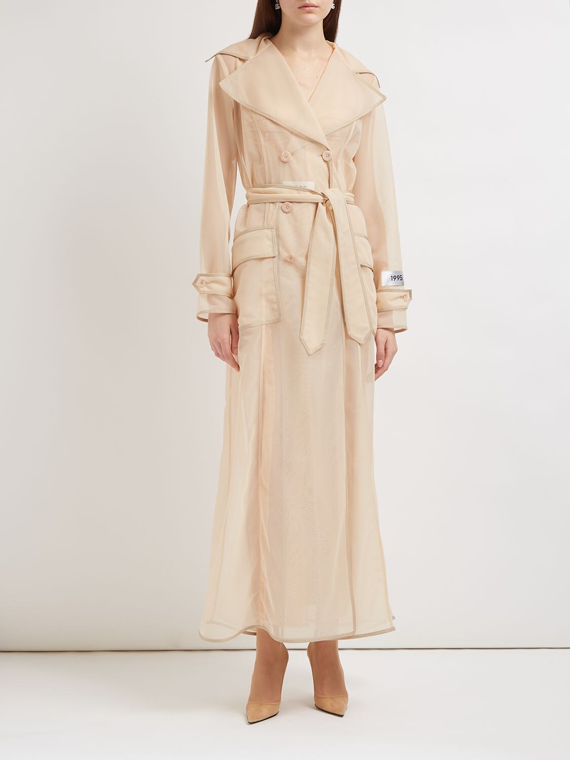Shop Dolce & Gabbana Tech Marquisette Belted Trench Coat In Nude