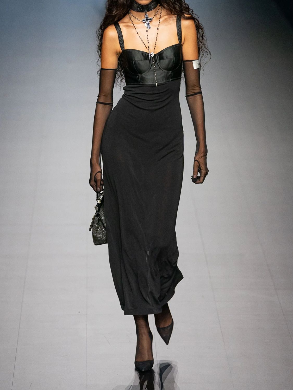 Shop Dolce & Gabbana Organzino & Satin Corset Long Dress In Black