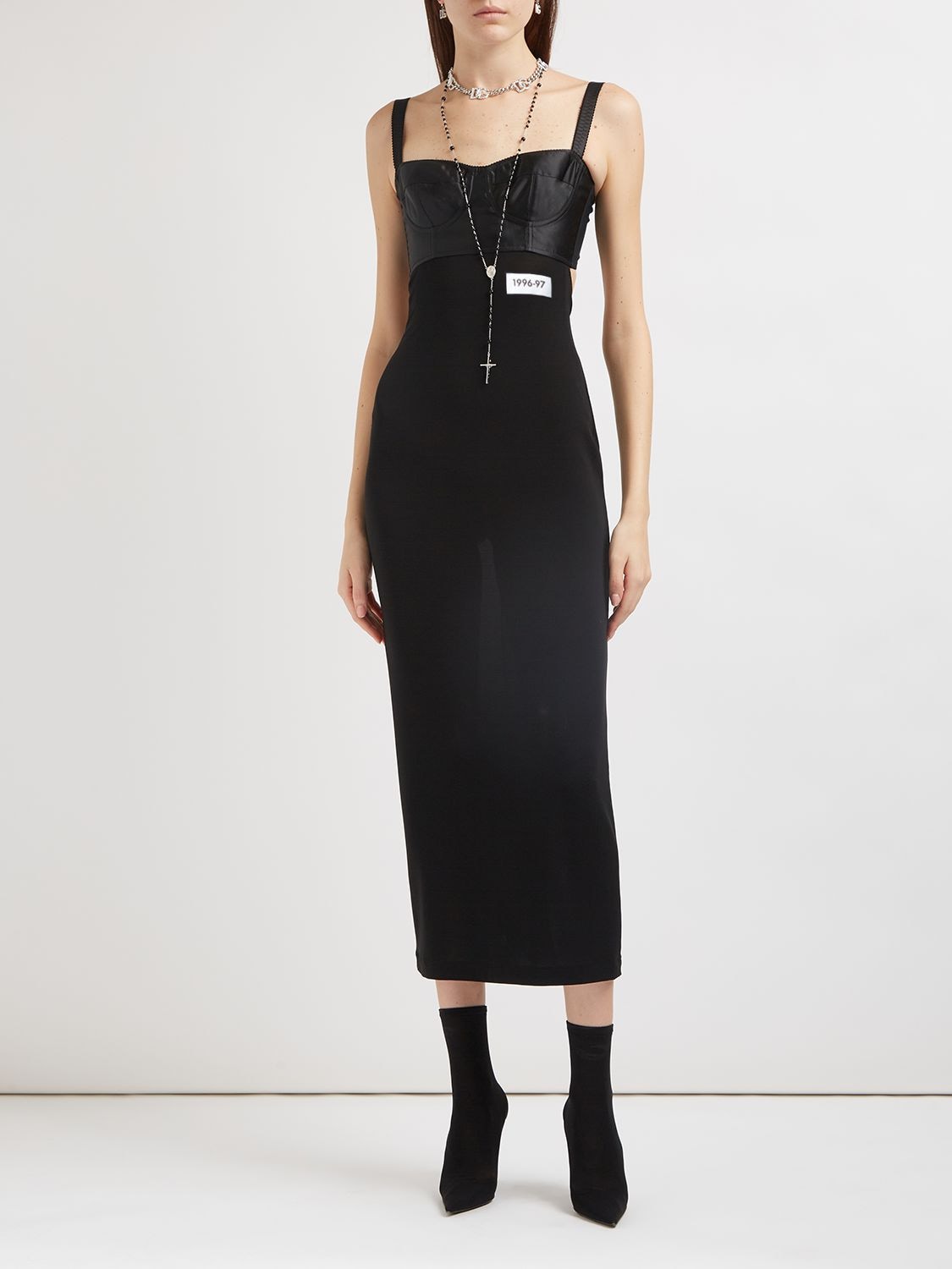 Shop Dolce & Gabbana Organzino & Satin Corset Long Dress In Black