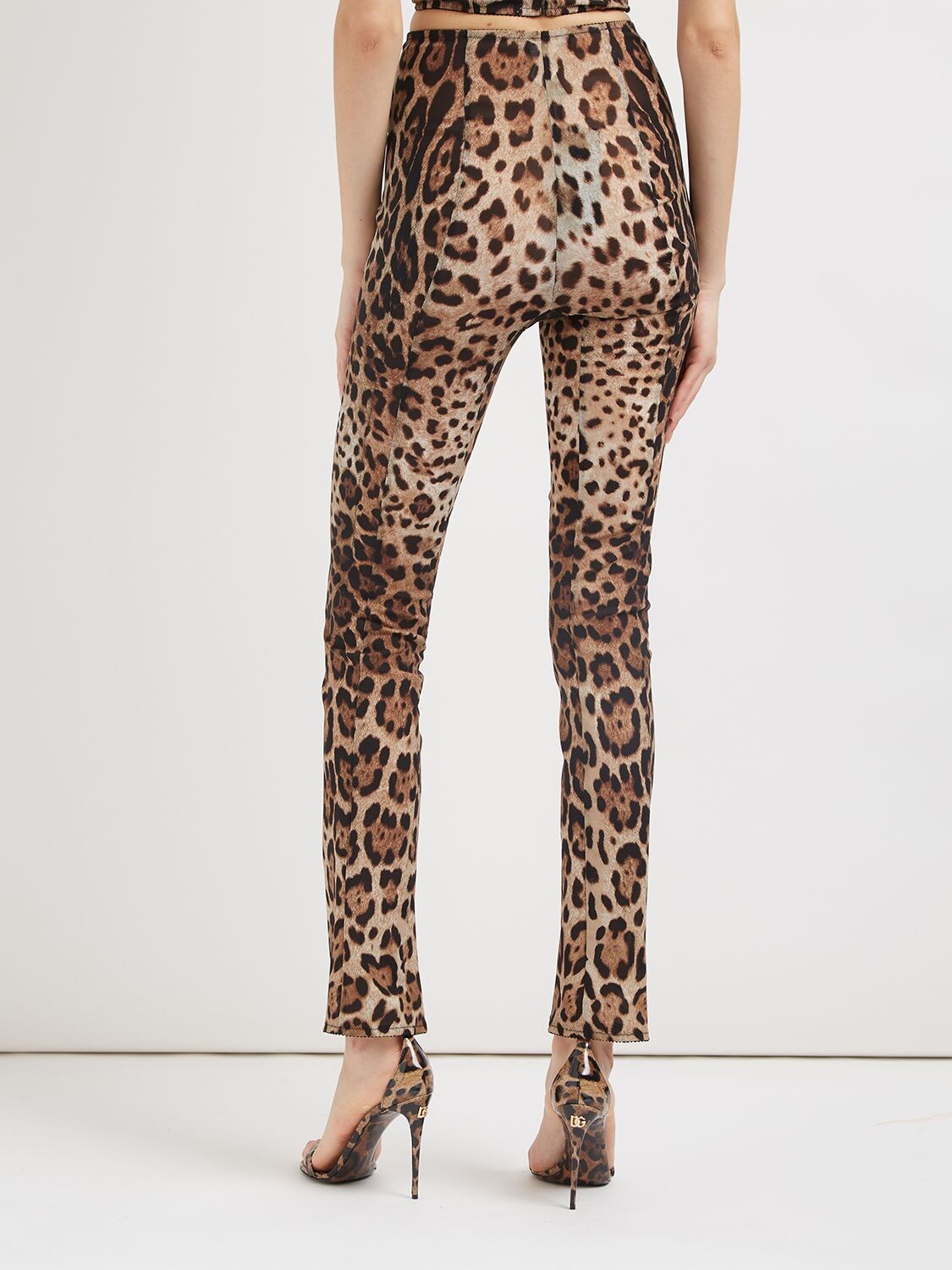 Shop Dolce & Gabbana Leopard Print Stretch Straight Pants In Multicolor