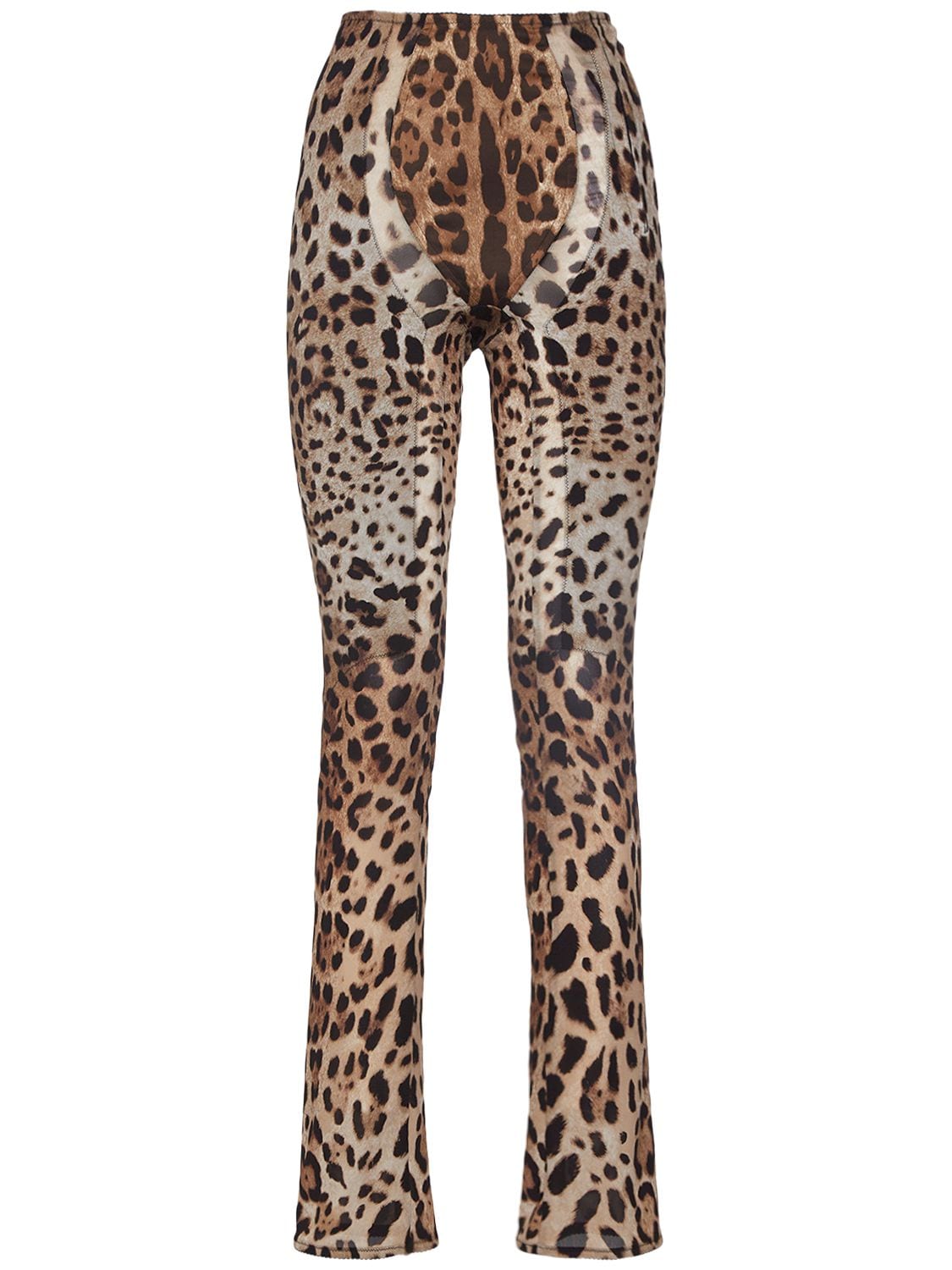 Image of Leopard Print Stretch Straight Pants