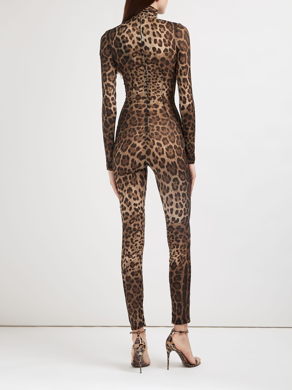 Shop Dolce & Gabbana Leopard Printed Silk Chiffon Jumpsuit In Multicolor