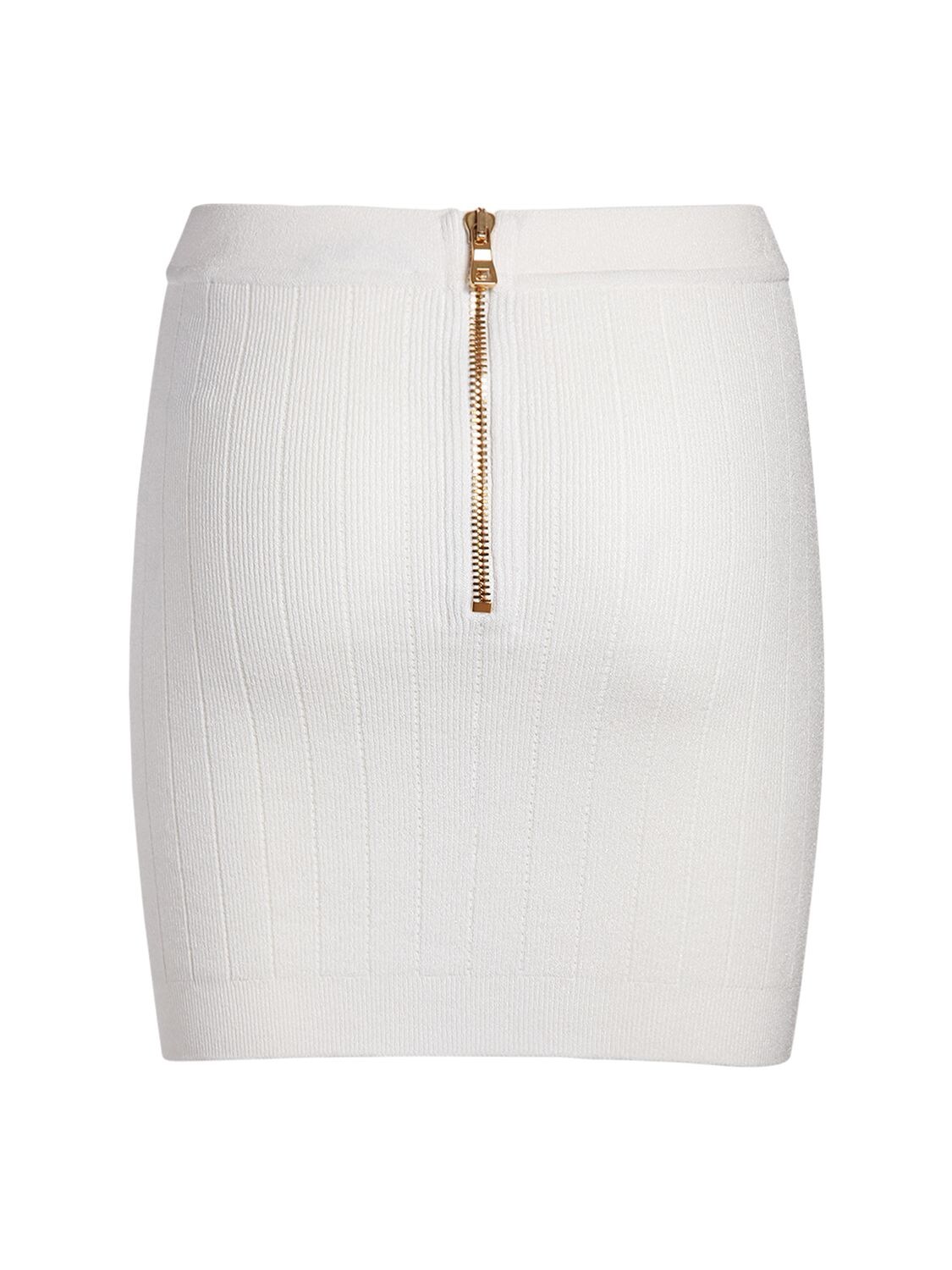 Shop Balmain Ribbed Knit Mini Skirt W/ Buttons In White