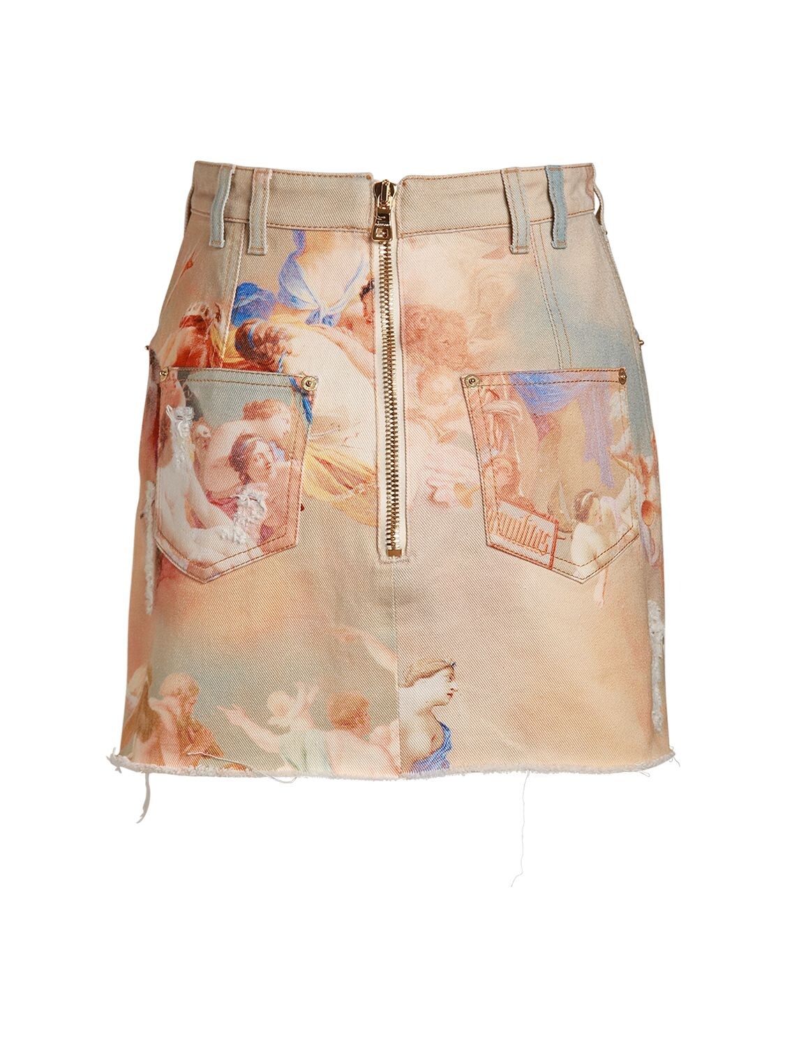 Shop Balmain Printed Cotton Buttoned Mini Skirt In Multicolor