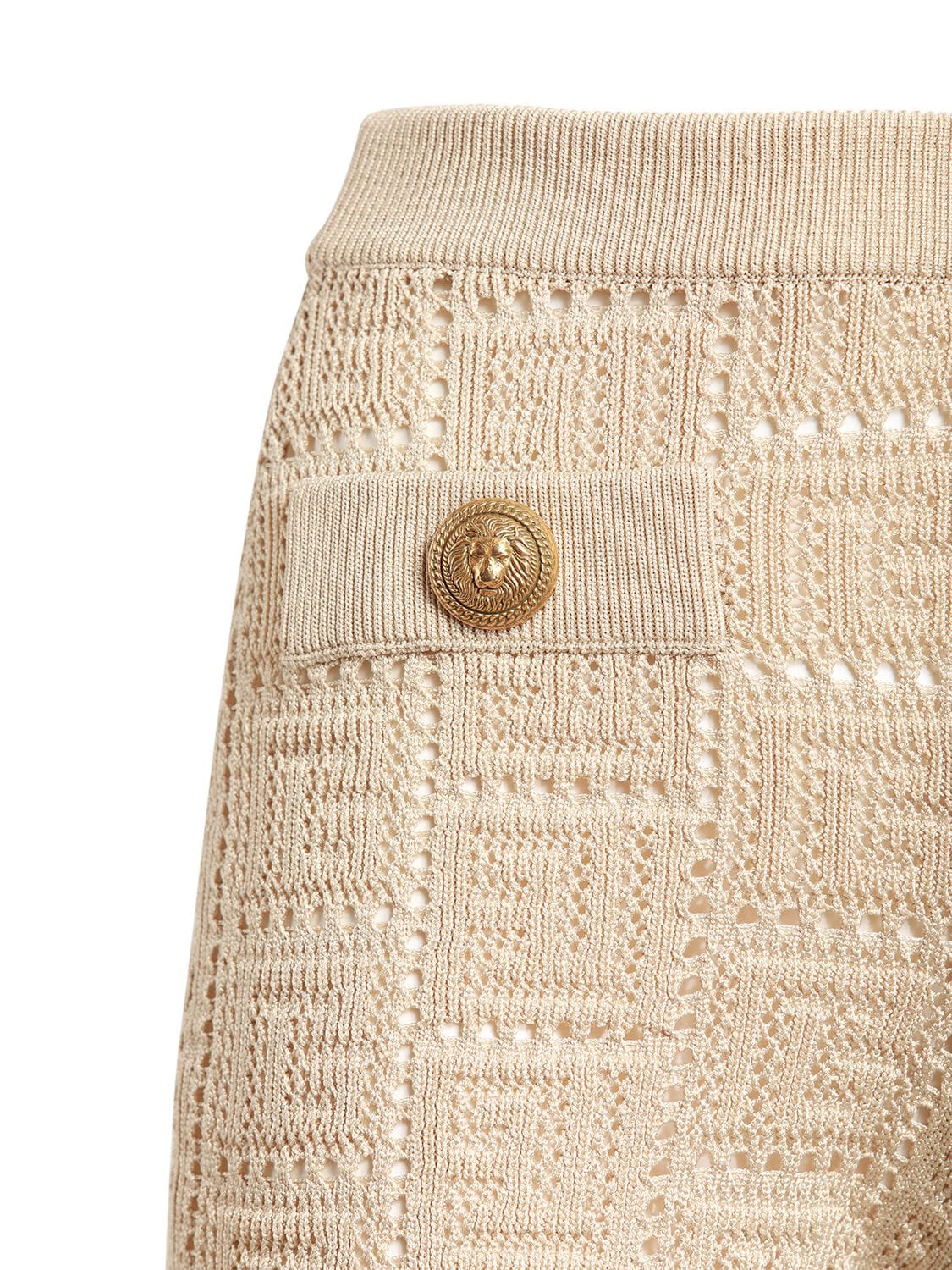 Shop Balmain Monogram Viscose Knit Shorts In Beige